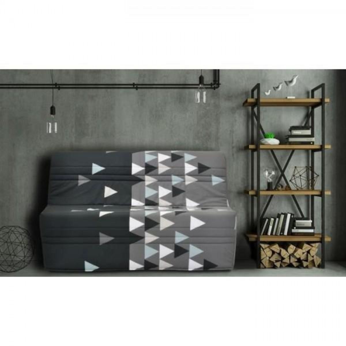 MARKET24 Banquette-lit BZ - Joe - Tissu Gris et noir - 2 places - L143 x P97 x H89cm - Matelas 9cm