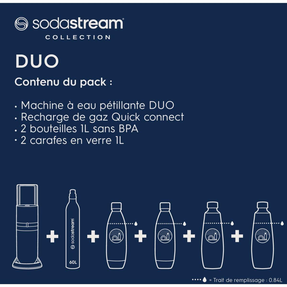 SODASTREAM Machine à soda DUO Blanche Pack 4 bouteilles