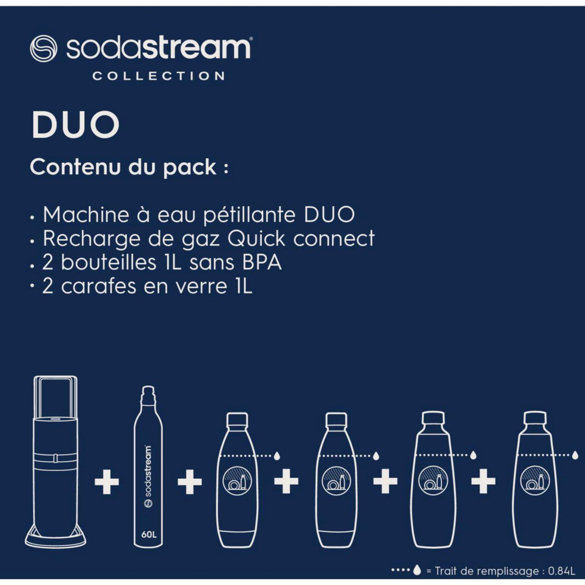 SODASTREAM Machine à soda DUO Blanche Pack 4 bouteilles