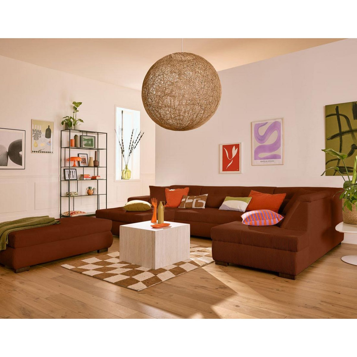 LISA DESIGN Vermont - canapé panoramique d'angle droit - 7 places - convertible avec coffre - en velours côtelé