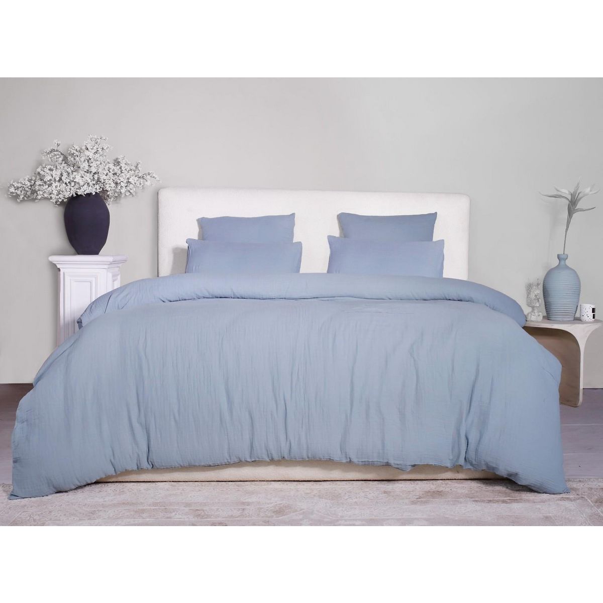 Les Ateliers du Linge Parure De Couette 3 Pcs 260x240 100% Gaze De Coton Lavé Bleu Givrée
