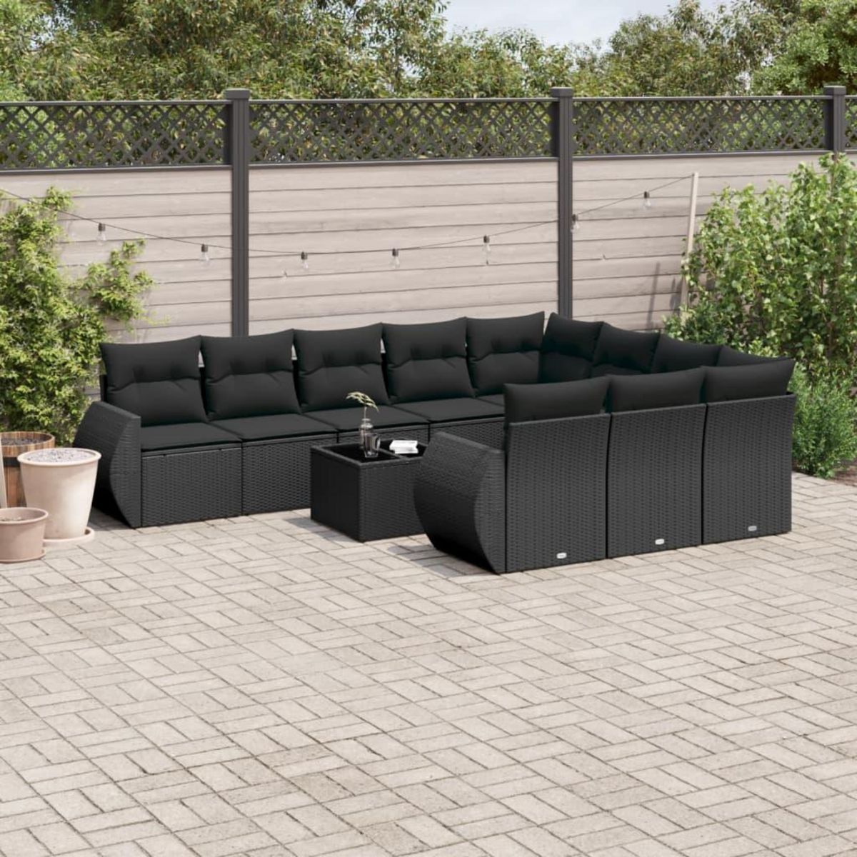 VIDAXL Salon de jardin 11 pcs avec coussins noir resine tressee