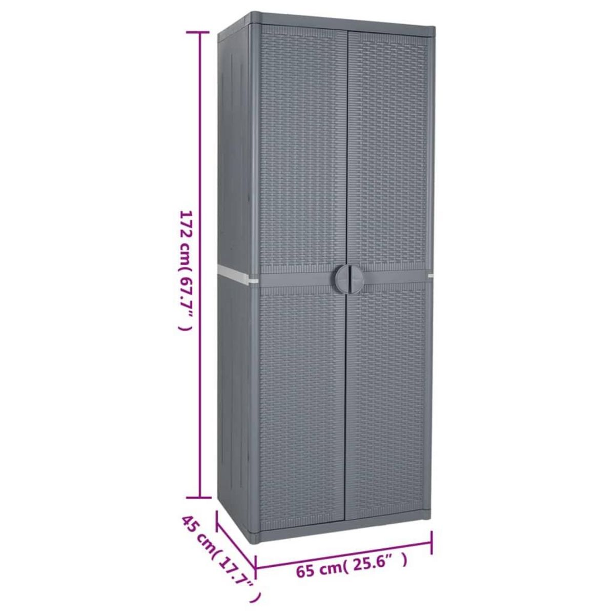 VIDAXL Armoire de rangement de jardin gris 65x45x172 cm PP rotin