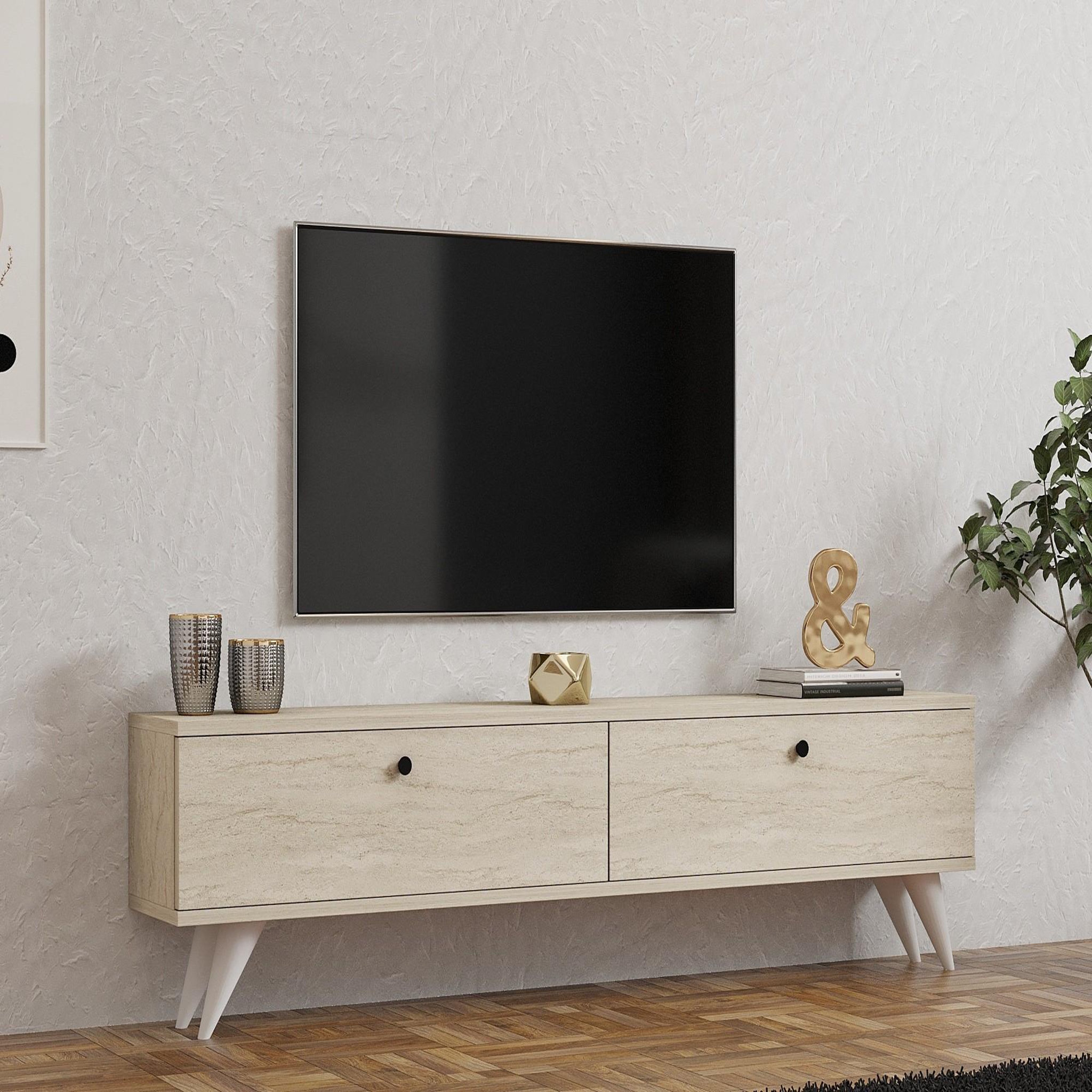 Voir la diapositive 2 : Habitat et Jardin Meuble tv en bois  parlak  - 160 x 25 x 40 cm - beige