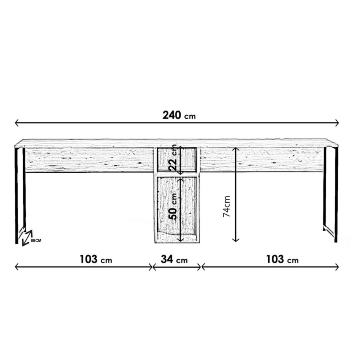 CONCEPT USINE Bureau 2 personnes en bois avec niches KILI