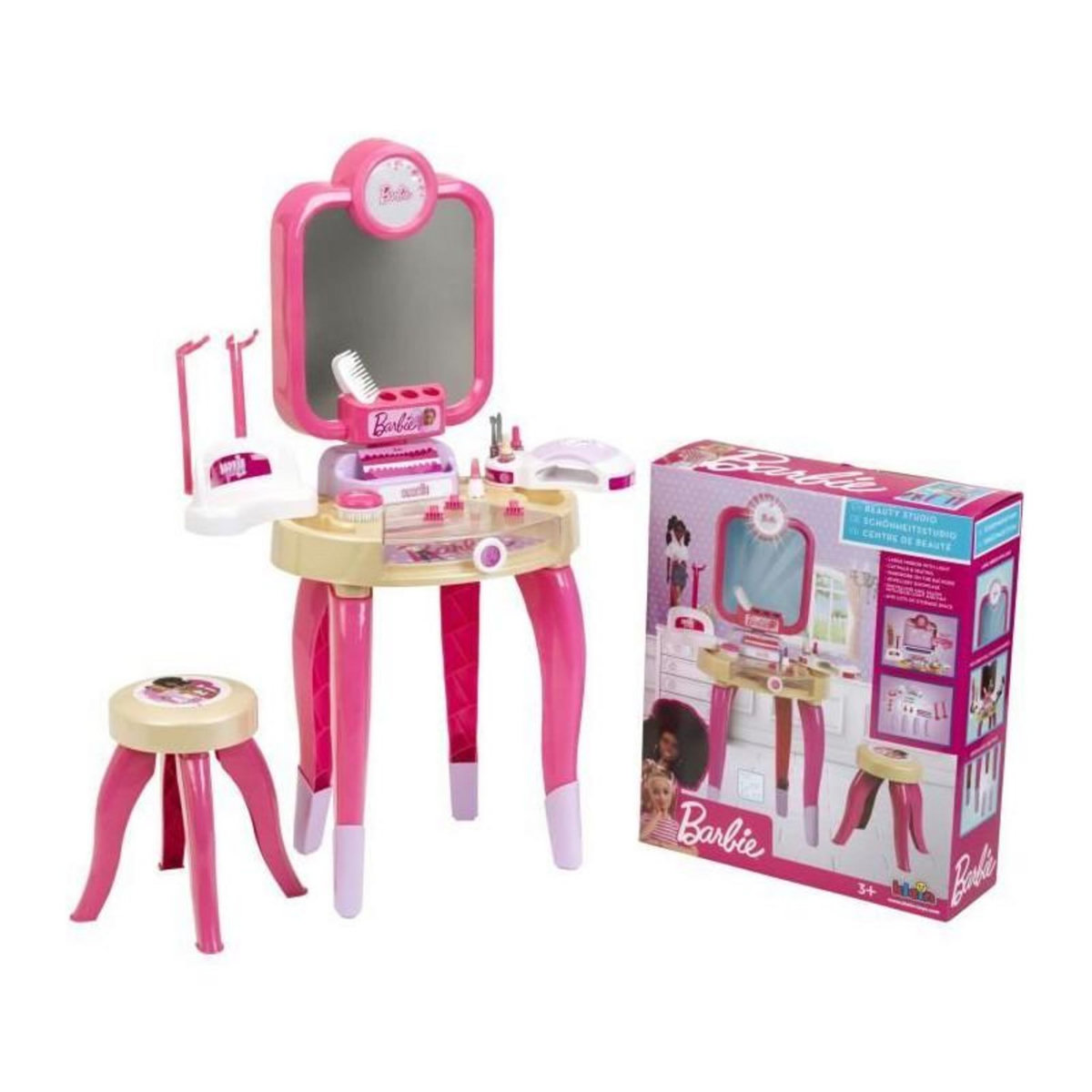 Klein Jouet de beauté - KLEIN - Centre de beauté Barbie Happy Vibes - Complet avec de nombreux accessoires et lumiere.