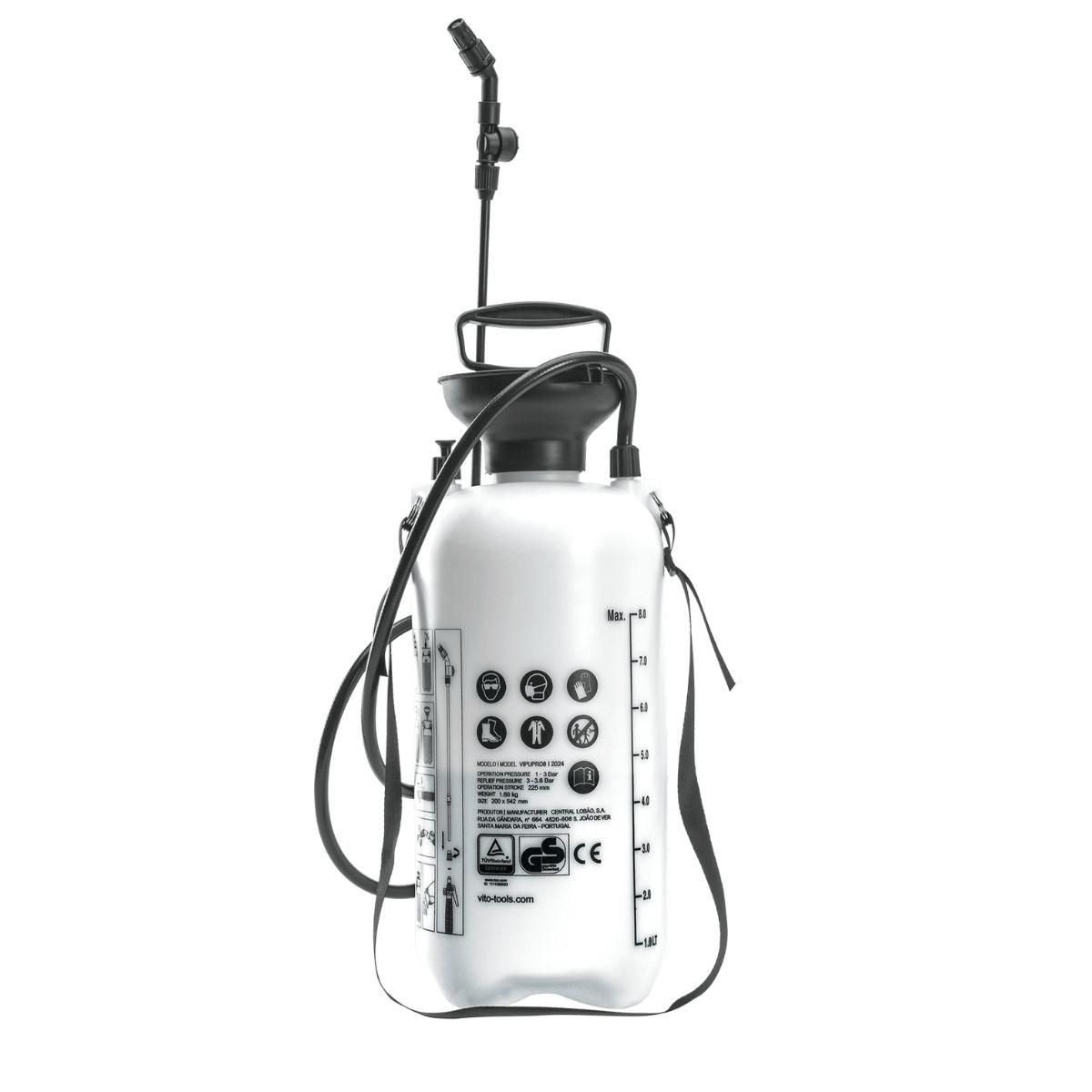VITO Pulv&#xE9;risateur de Jardin 8L Produits Corrosifs, Alcalins R&#xE9;gulateur de pression 4 Buses VITO