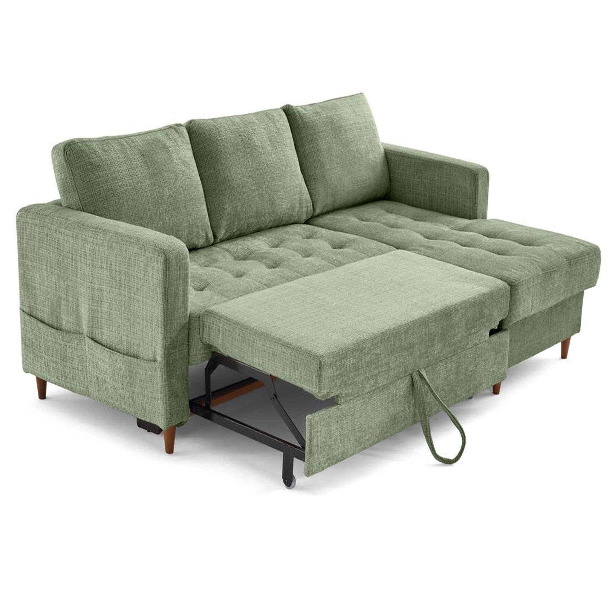 Voir la diapositive 2 : LISA DESIGN Anna - canapé d'angle droit 4 places convertible avec coffre en velours texturé