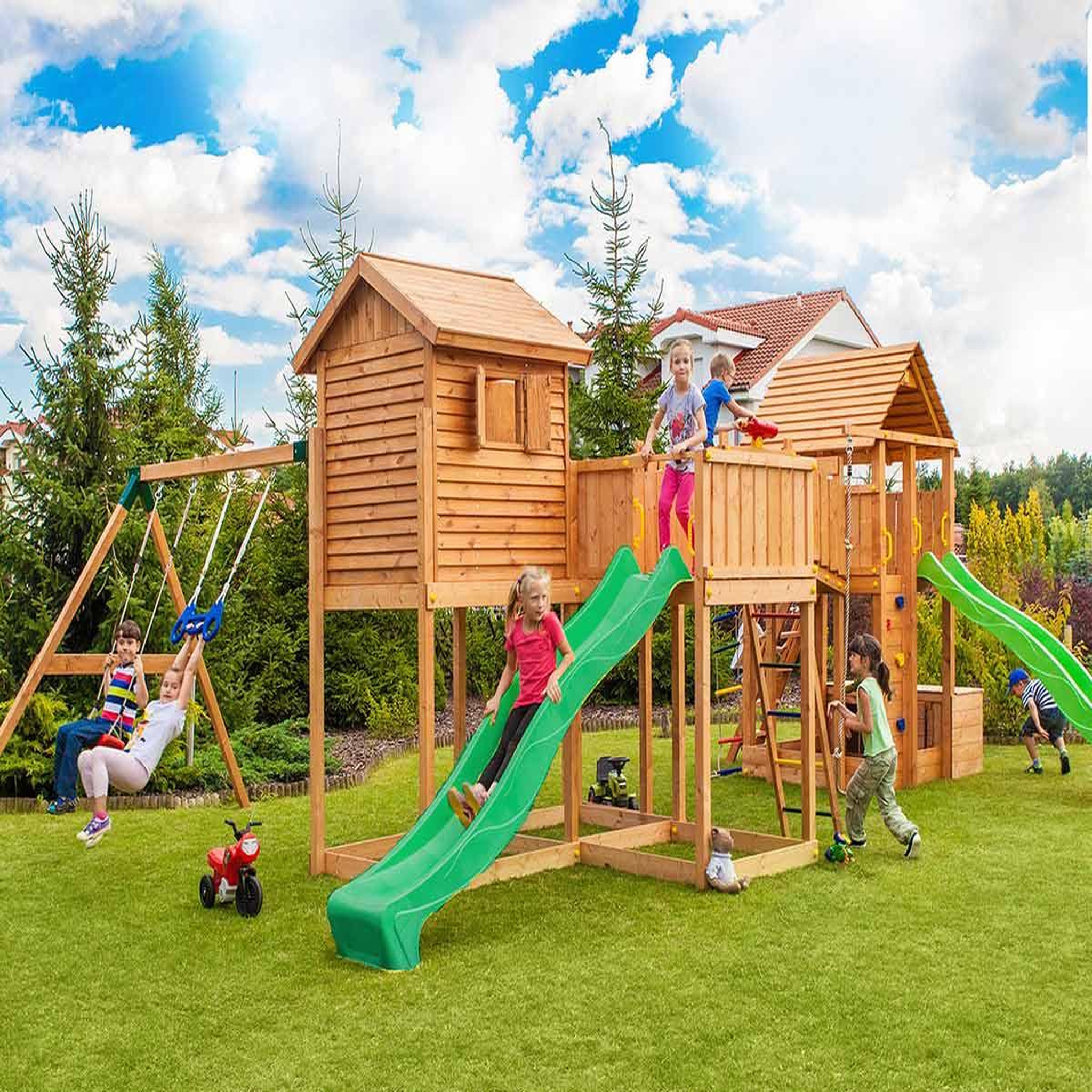 Voir la diapositive 2 : Fungoo Aire de jeux maxi play box - toboggan vert - fungoo
