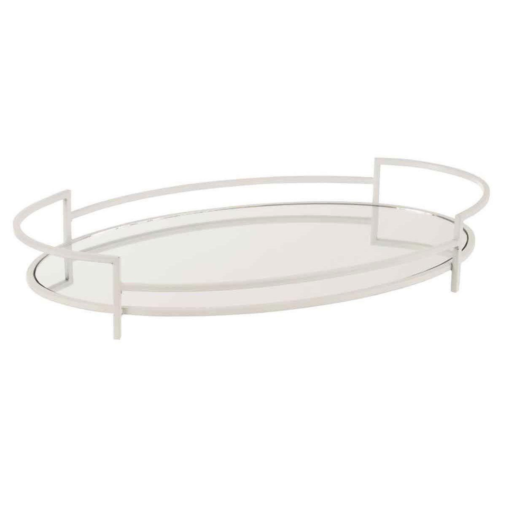 J-LINE Plat de présentation en verre  ovale  50cm blanc