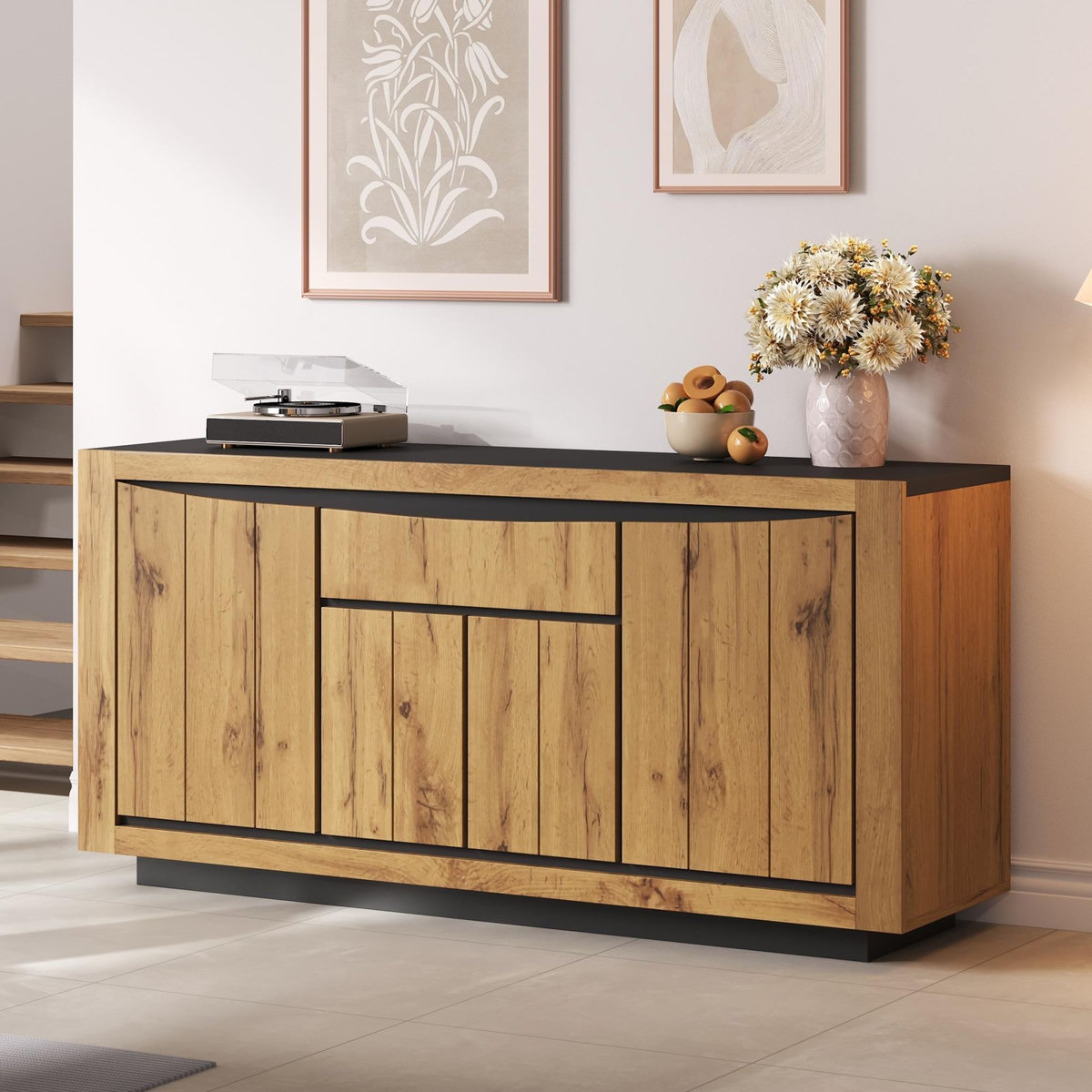 MERAX Buffet 4 porte(s) 1 tiroir(s) - 140 cm naturel mdf