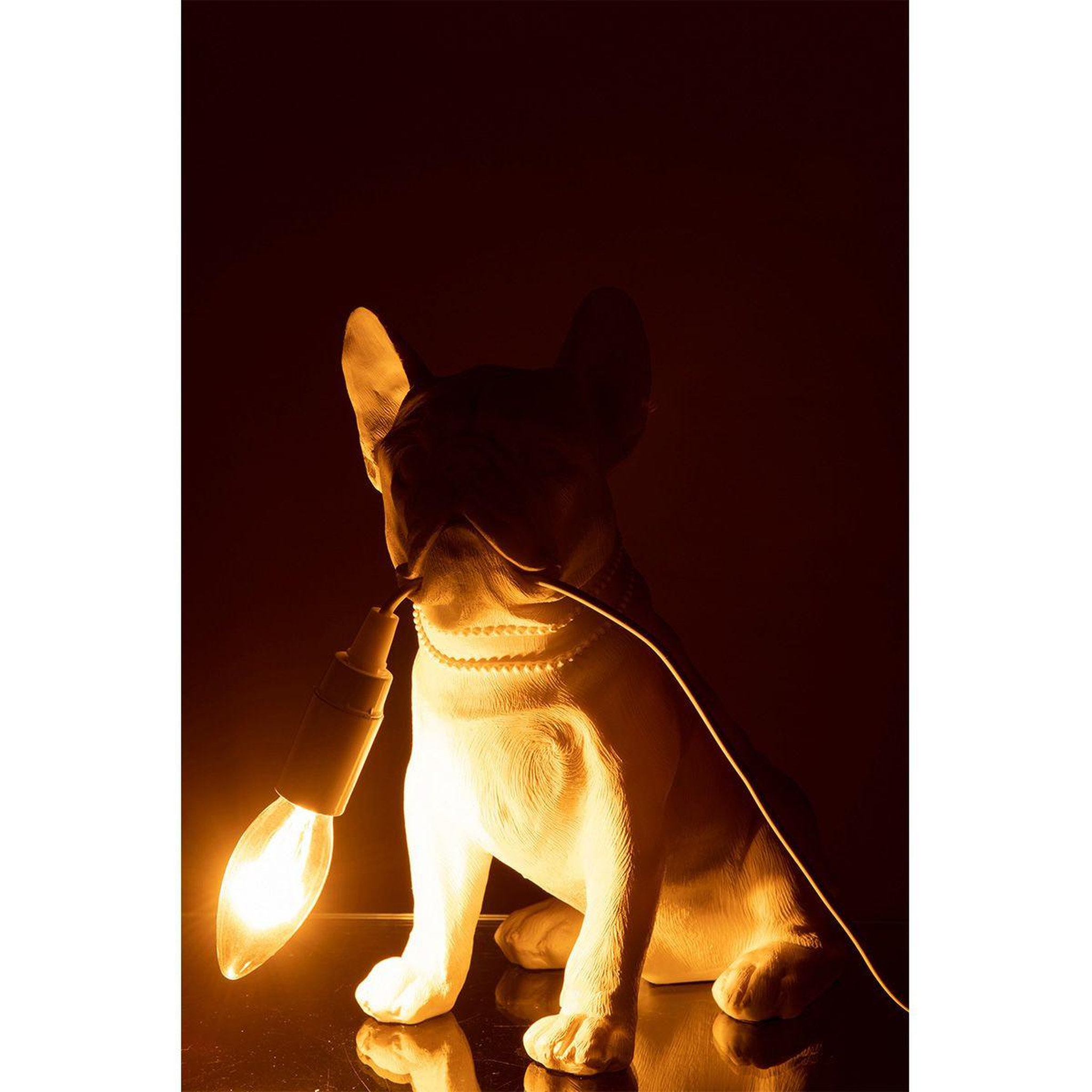 Voir la diapositive 3 : J-LINE Lampe à poser déco  bulldog  28cm blanc
