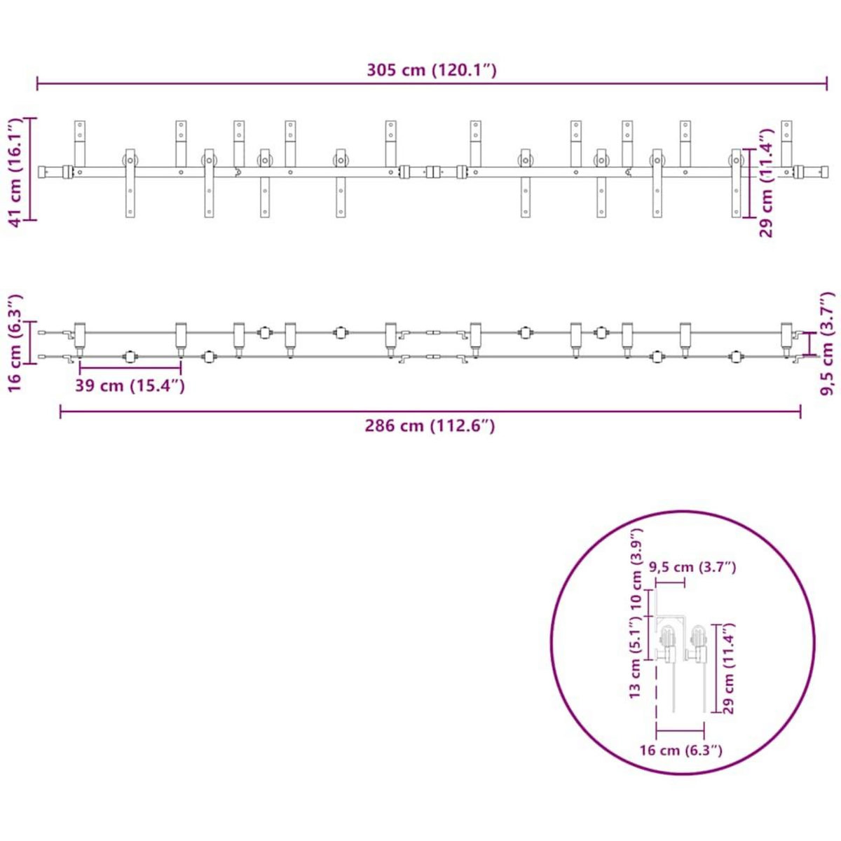 VIDAXL Kit de quincaillerie de porte coulissante 305 cm acier noir