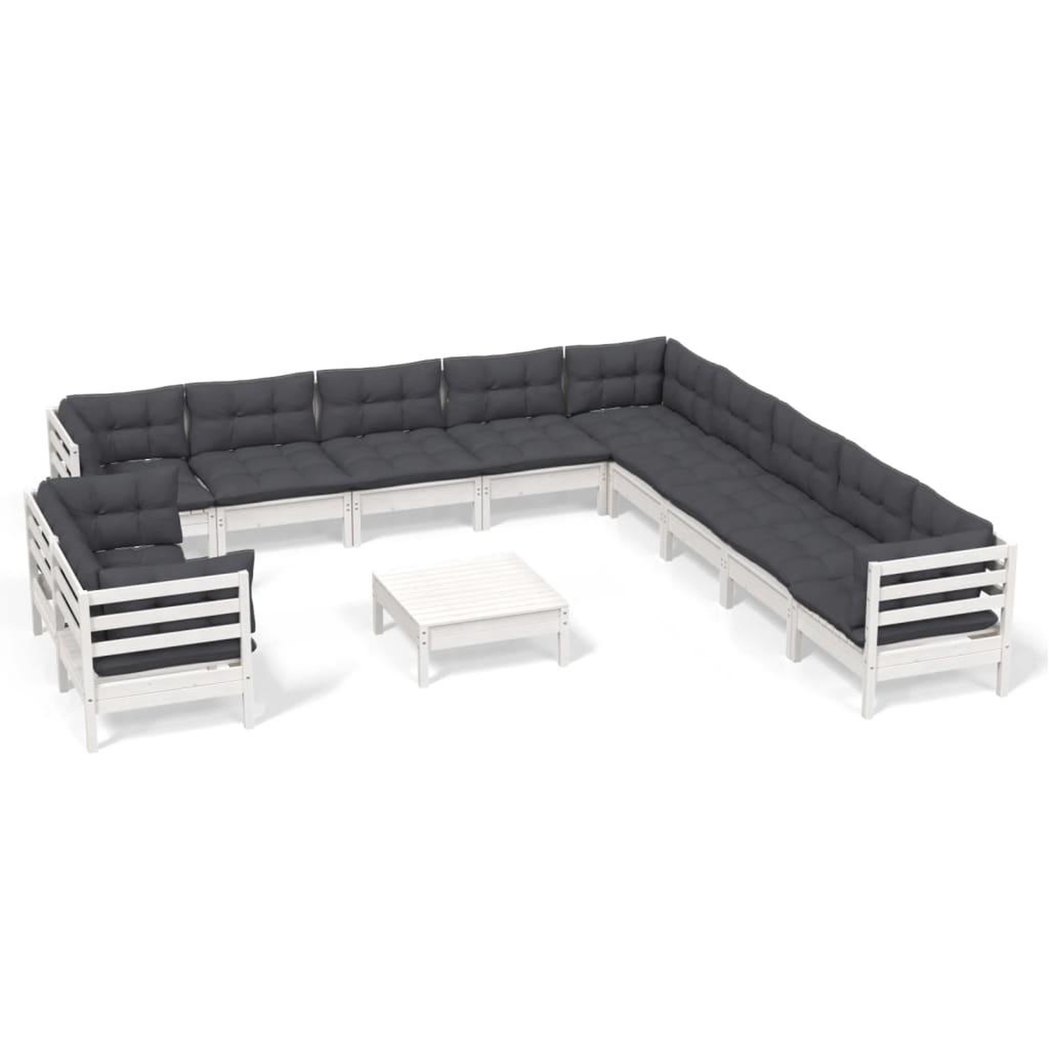 Voir la diapositive 2 : VIDAXL Salon de jardin 12 pcs avec coussins blanc bois de pin solide