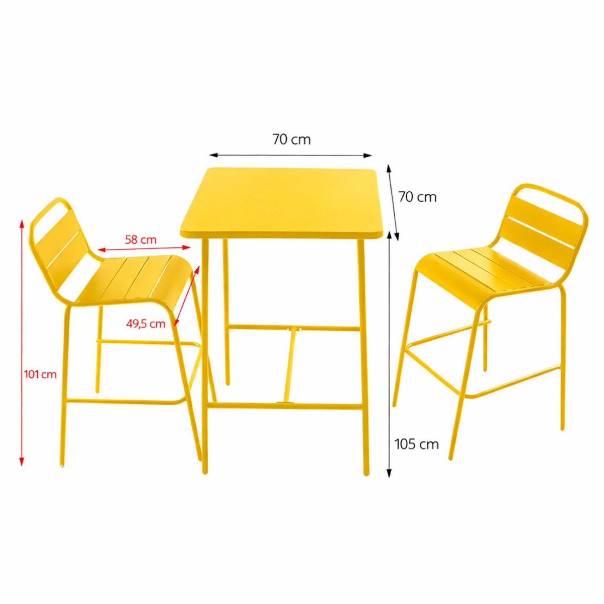 CONCEPT USINE Ensemble table de bar et 2 chaises hautes d'extérieur jaune BERGAME