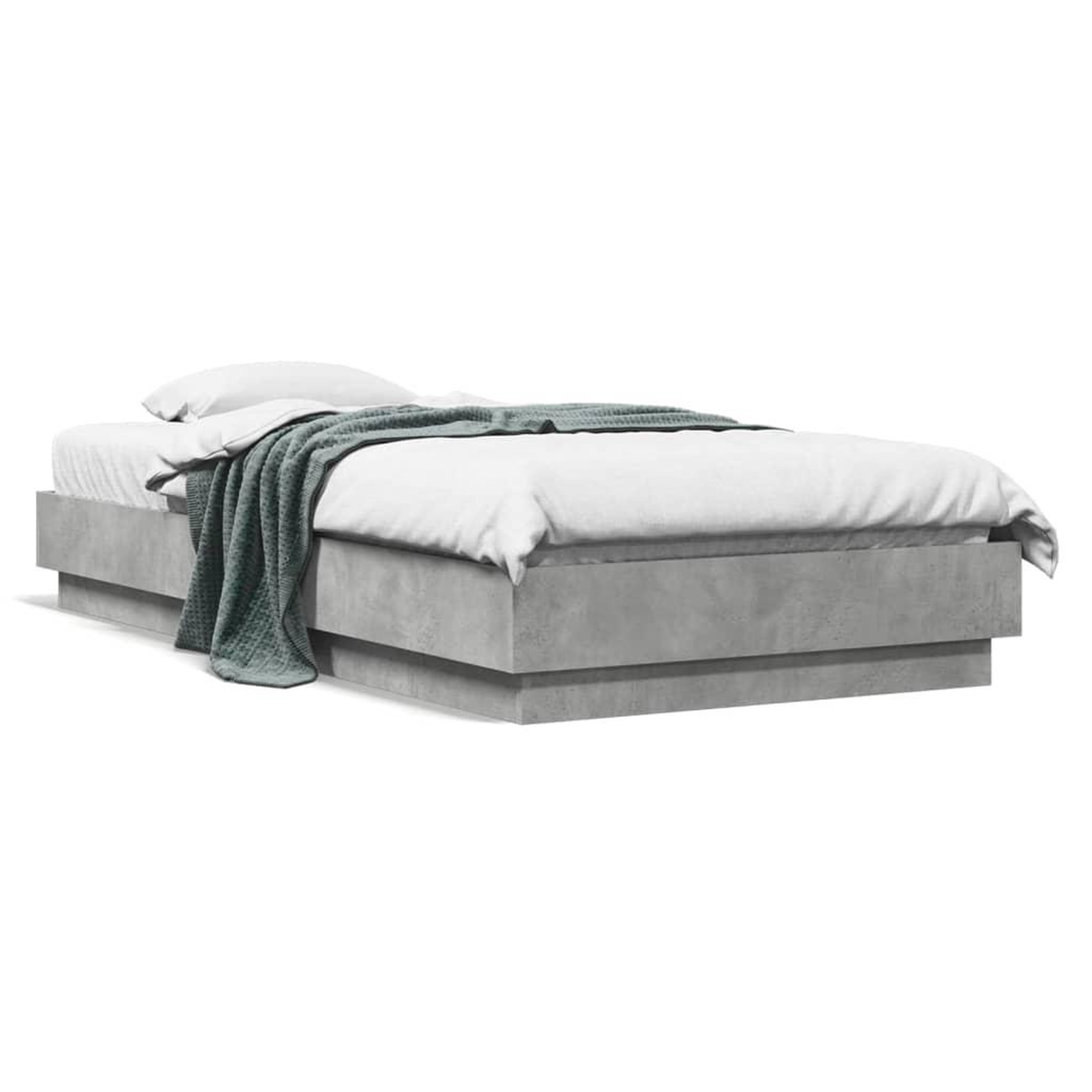 VIDAXL Cadre de lit sans matelas avec lumieres LED gris beton 75x190cm