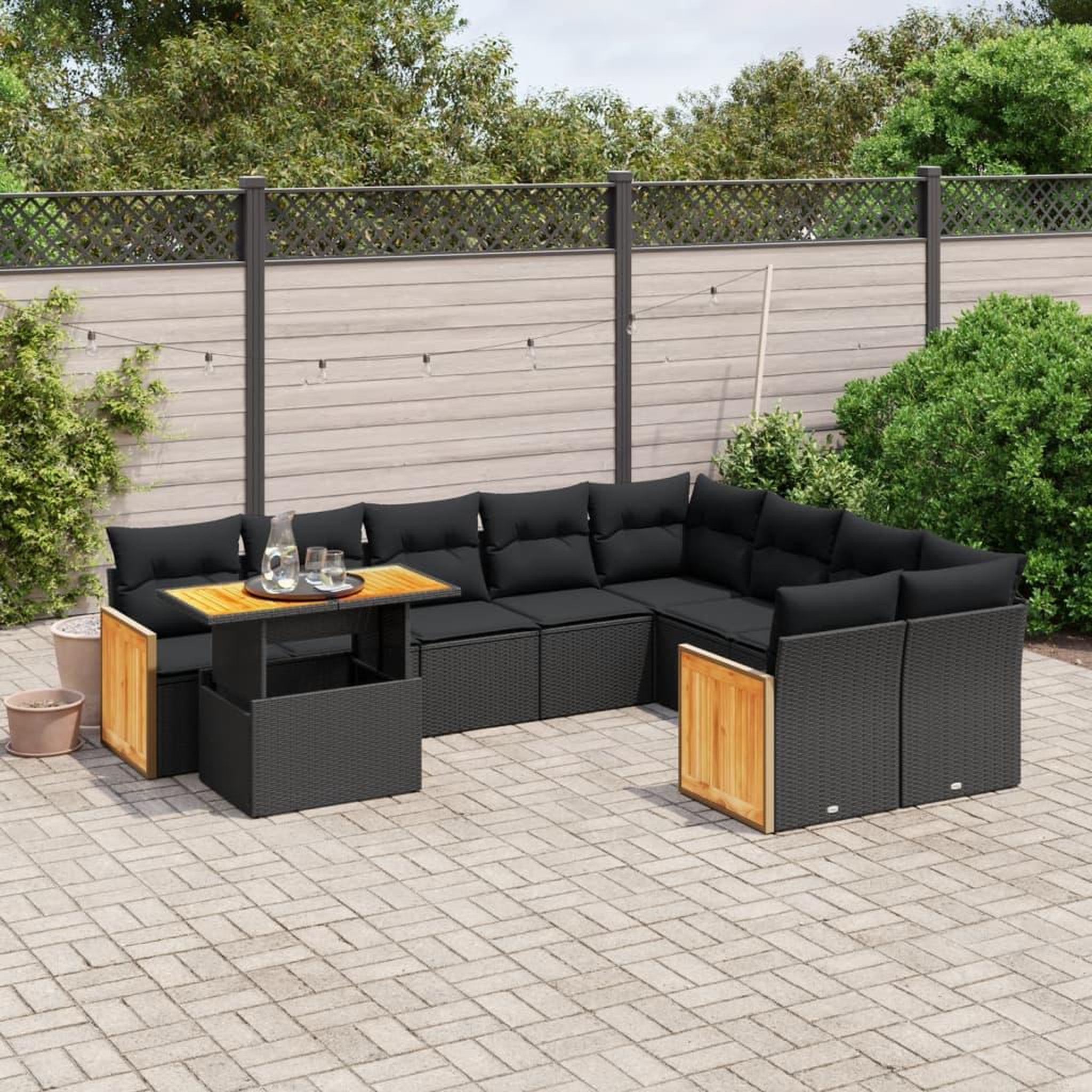VIDAXL Salon de jardin 10 pcs avec coussins noir resine tressee