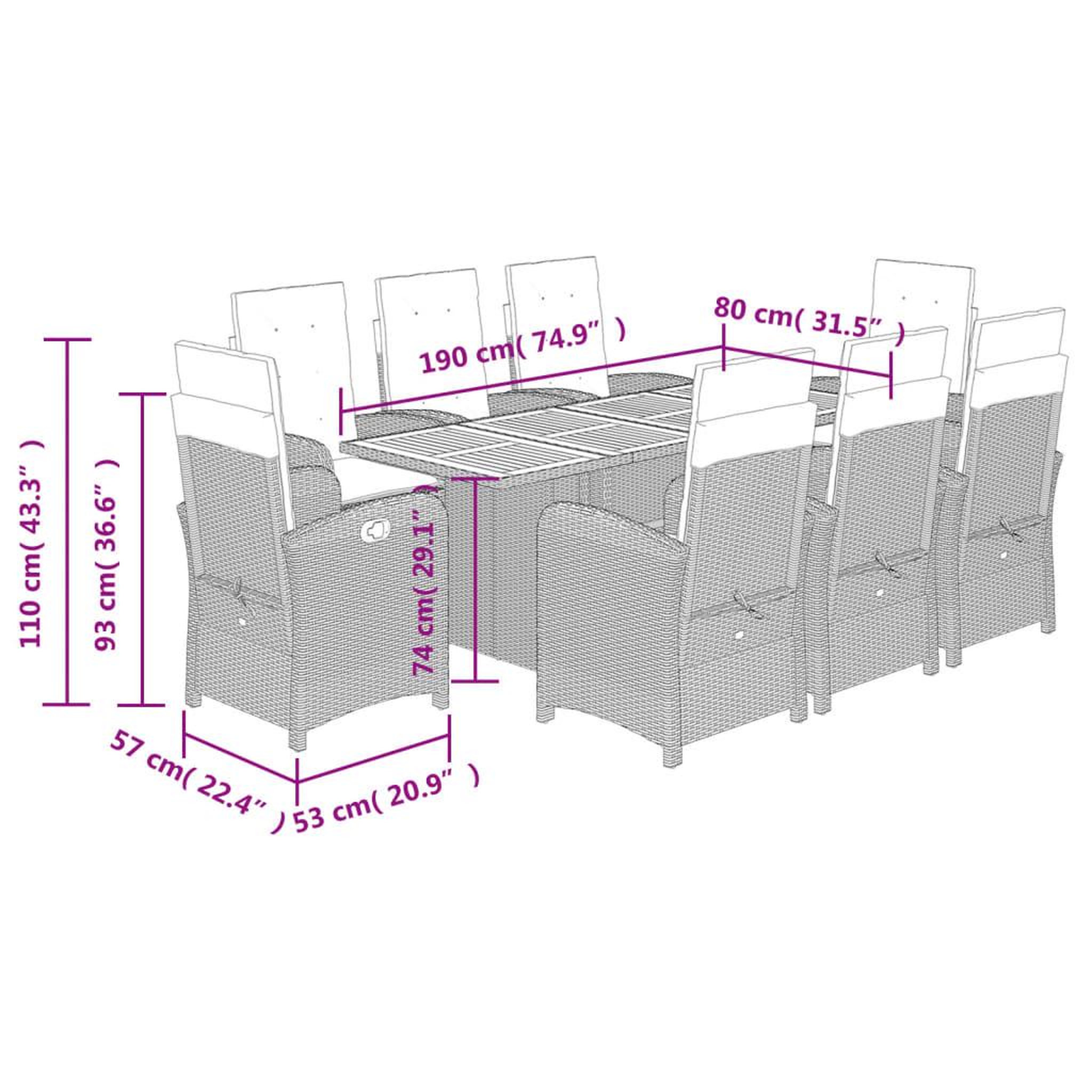 Voir la diapositive 6 : VIDAXL Ensemble a manger de jardin 9 pcs coussins gris resine tressee