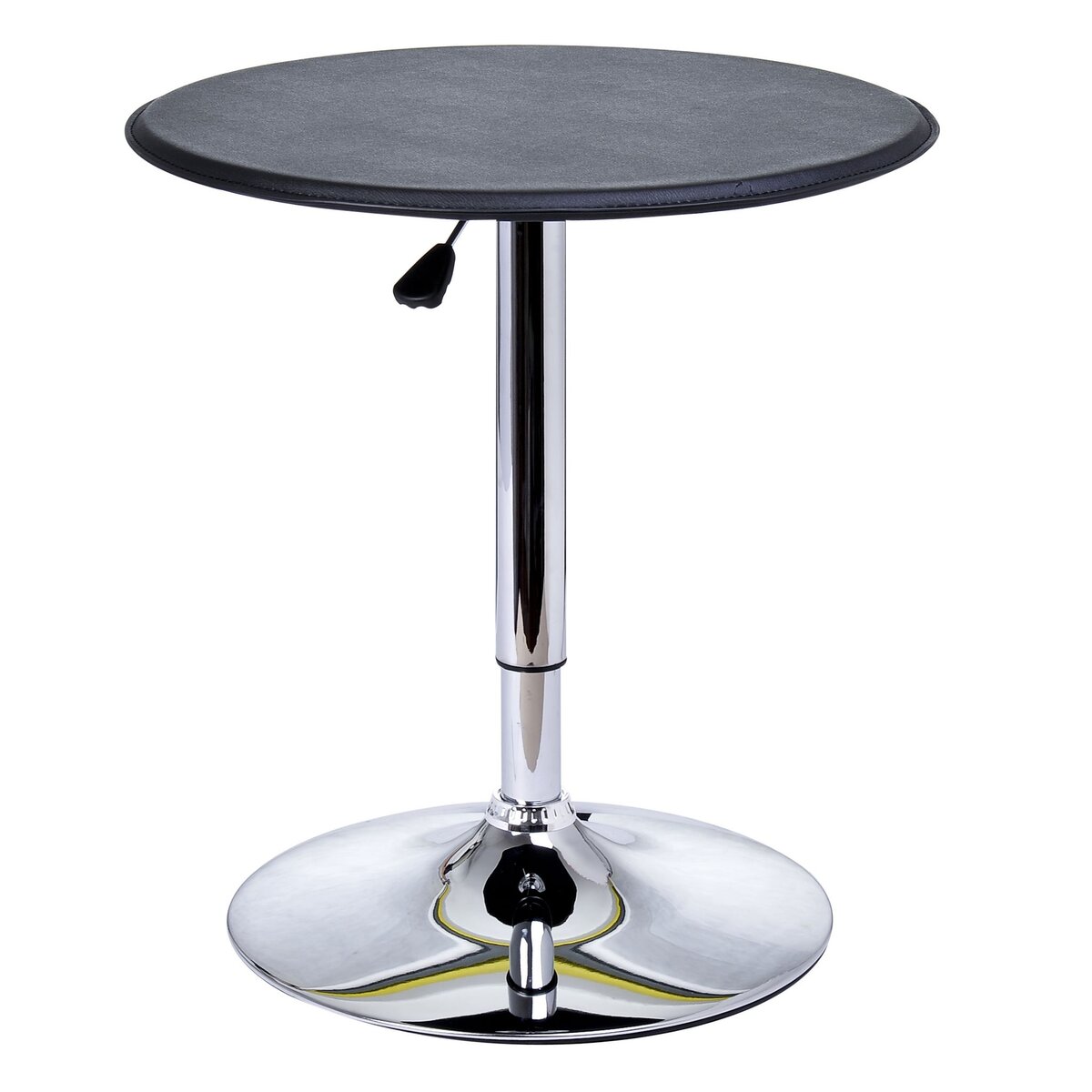 HOMCOM Table de bar table bistro chic style contemporain table ronde hauteur réglable 67-93 cm Ø 63 cm plateau pivotant 360° métal chromé PVC noir