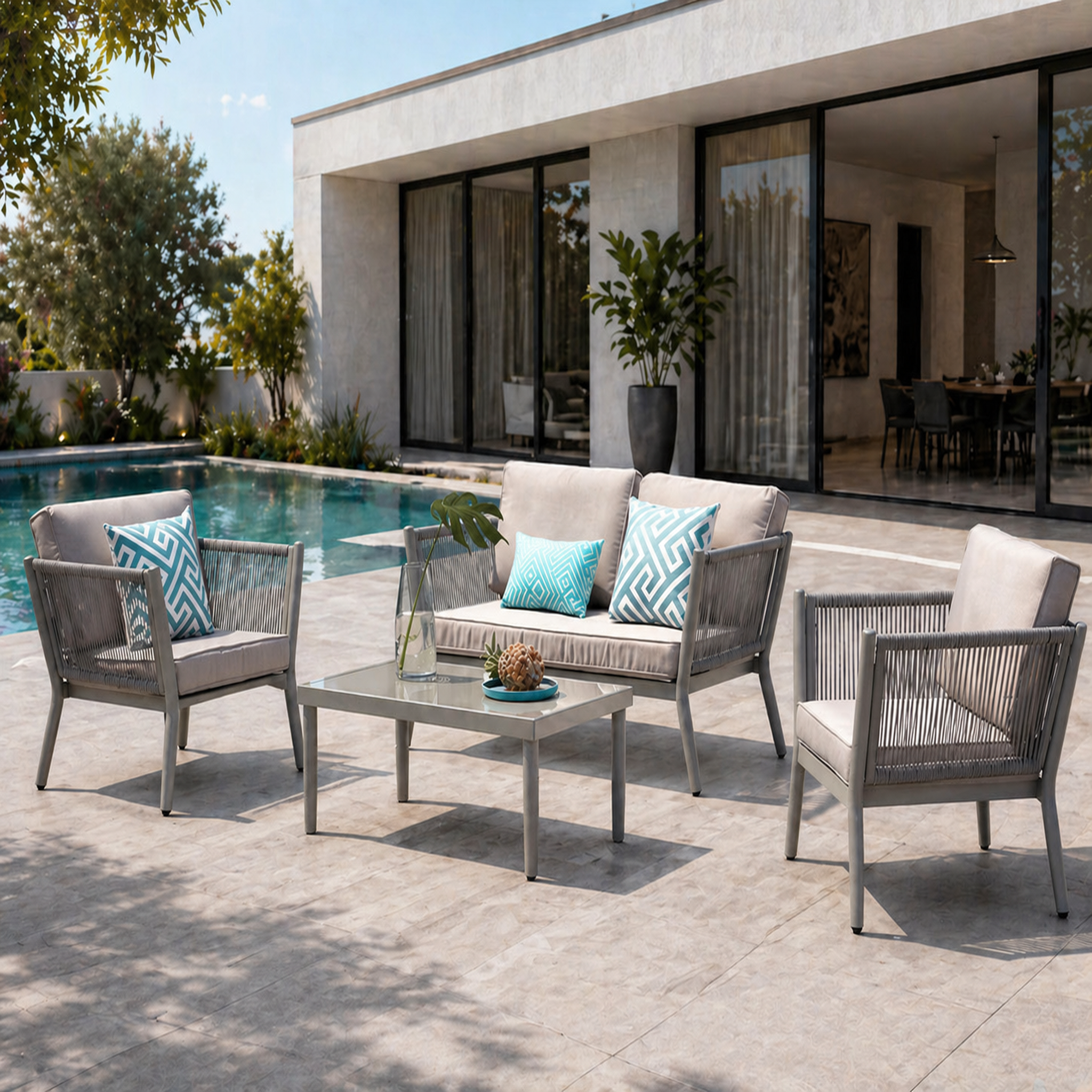 Voir la diapositive 2 : CONCEPT USINE Salon de jardin 4 places en aluminium gris clair anahma