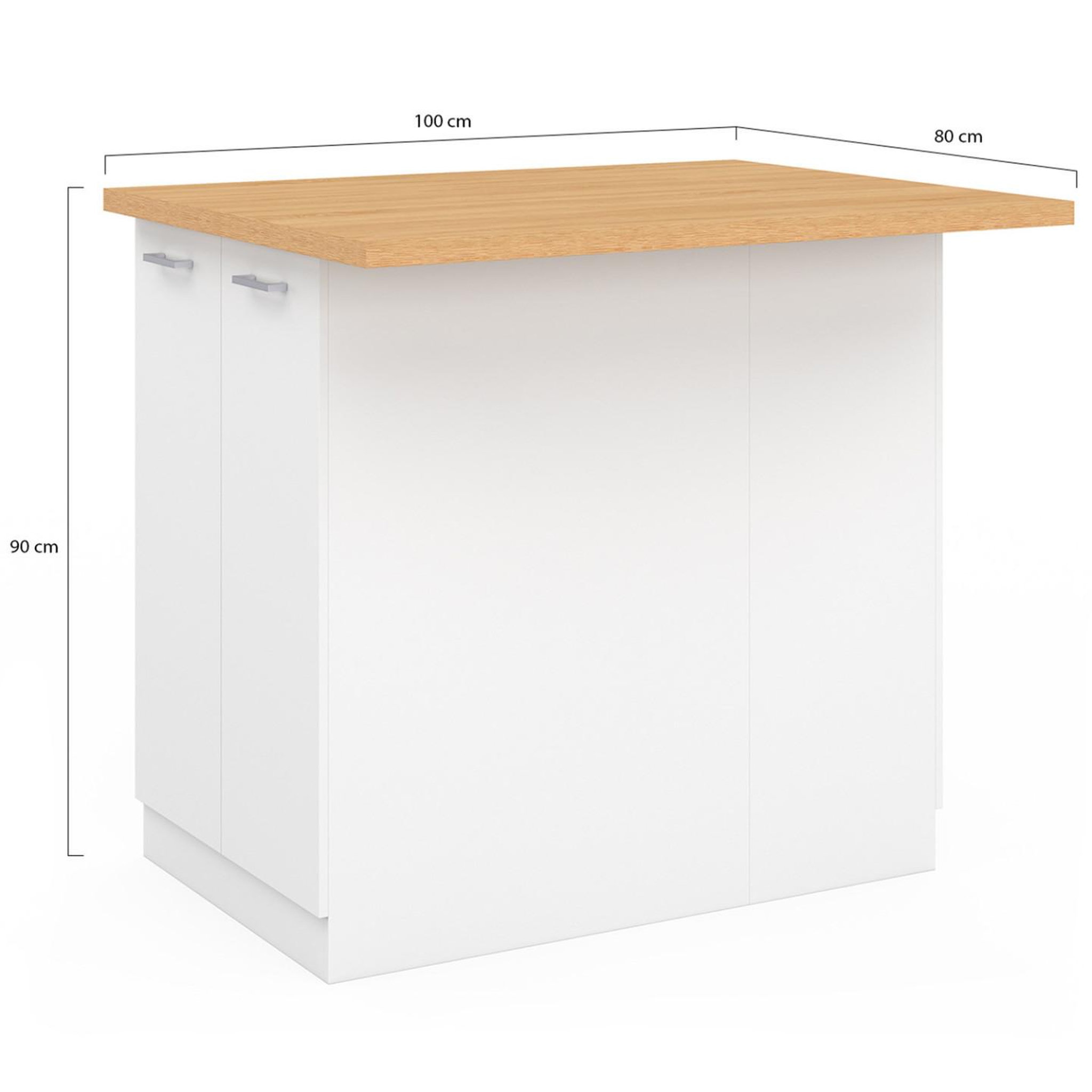 Voir la diapositive 5 : ID MARKET Ilot central ivo 100 cm blanc avec plan de travail façon hêtre