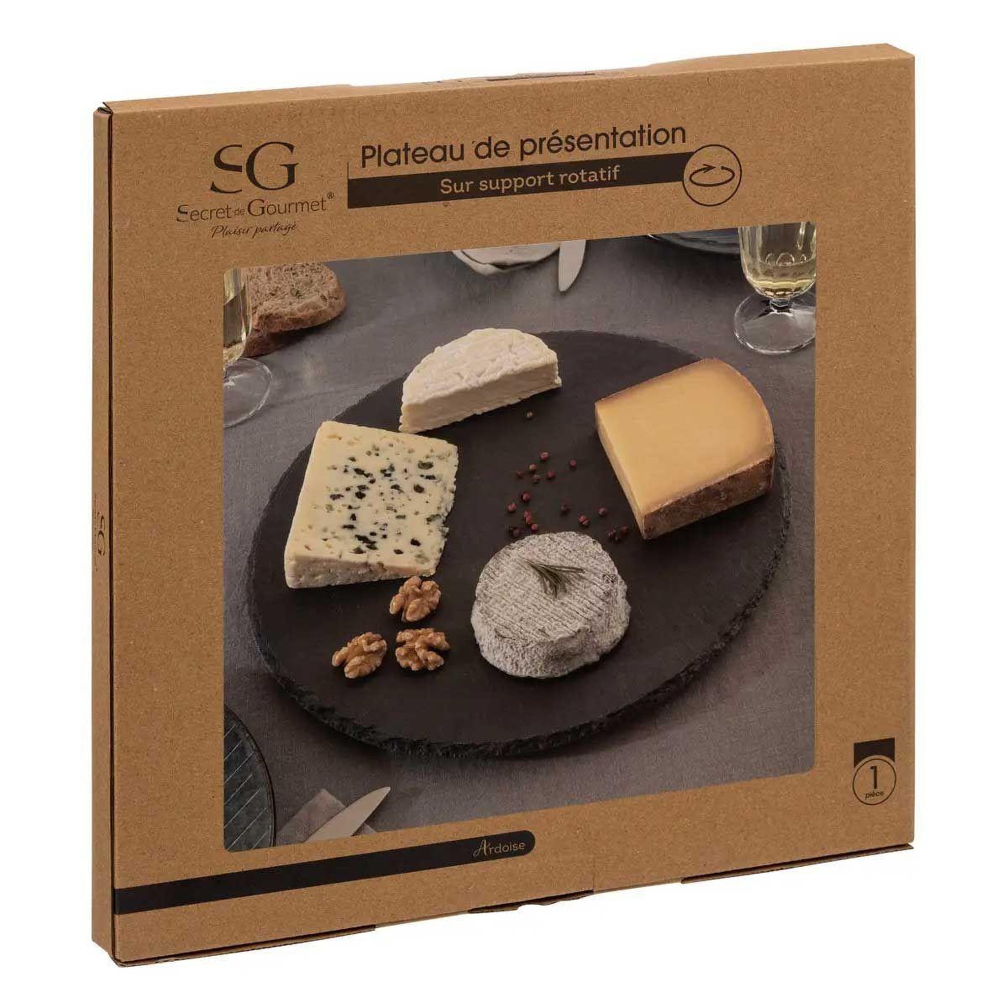 Voir la diapositive 3 : SECRET DE GOURMET Plateau de présentation  tournant  32cm gris foncé