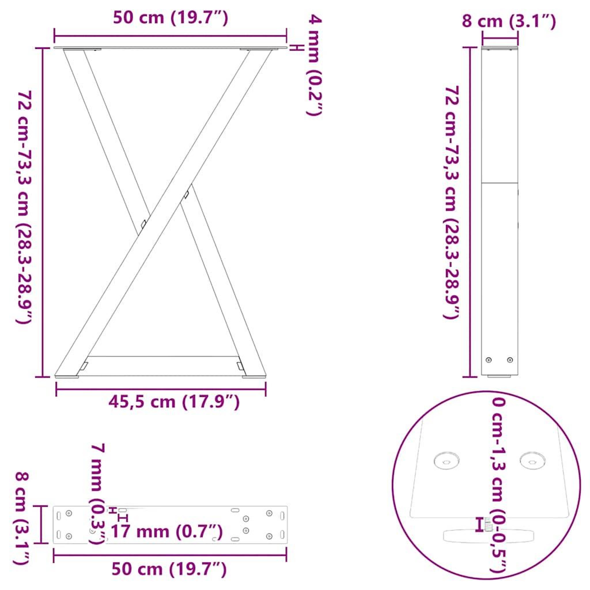 Voir la diapositive 6 : VIDAXL Pieds de table a manger 2pcs blanc 50x(72-73,3)cm acier