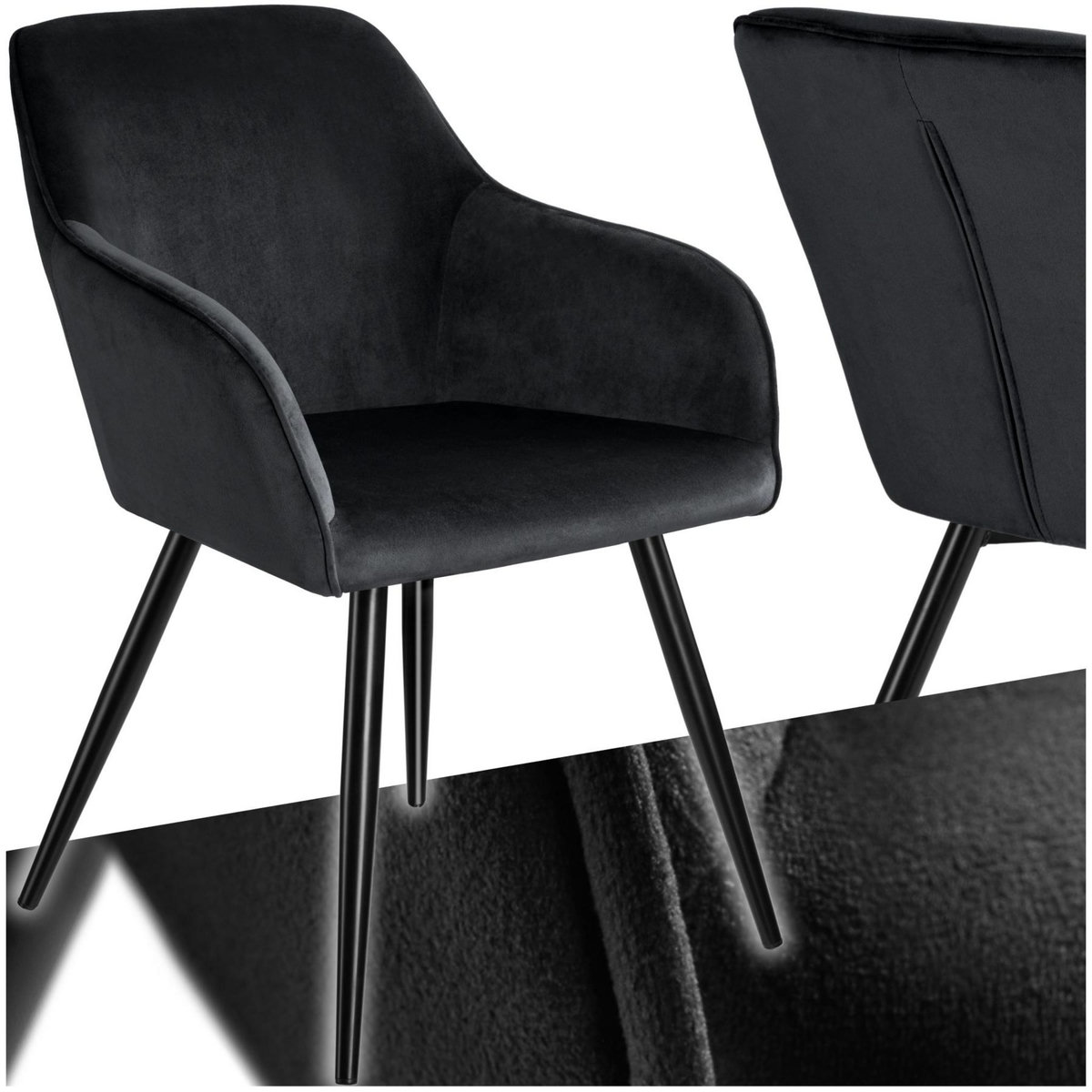 tectake Chaise style scandinave rembourrée aspect velours noir