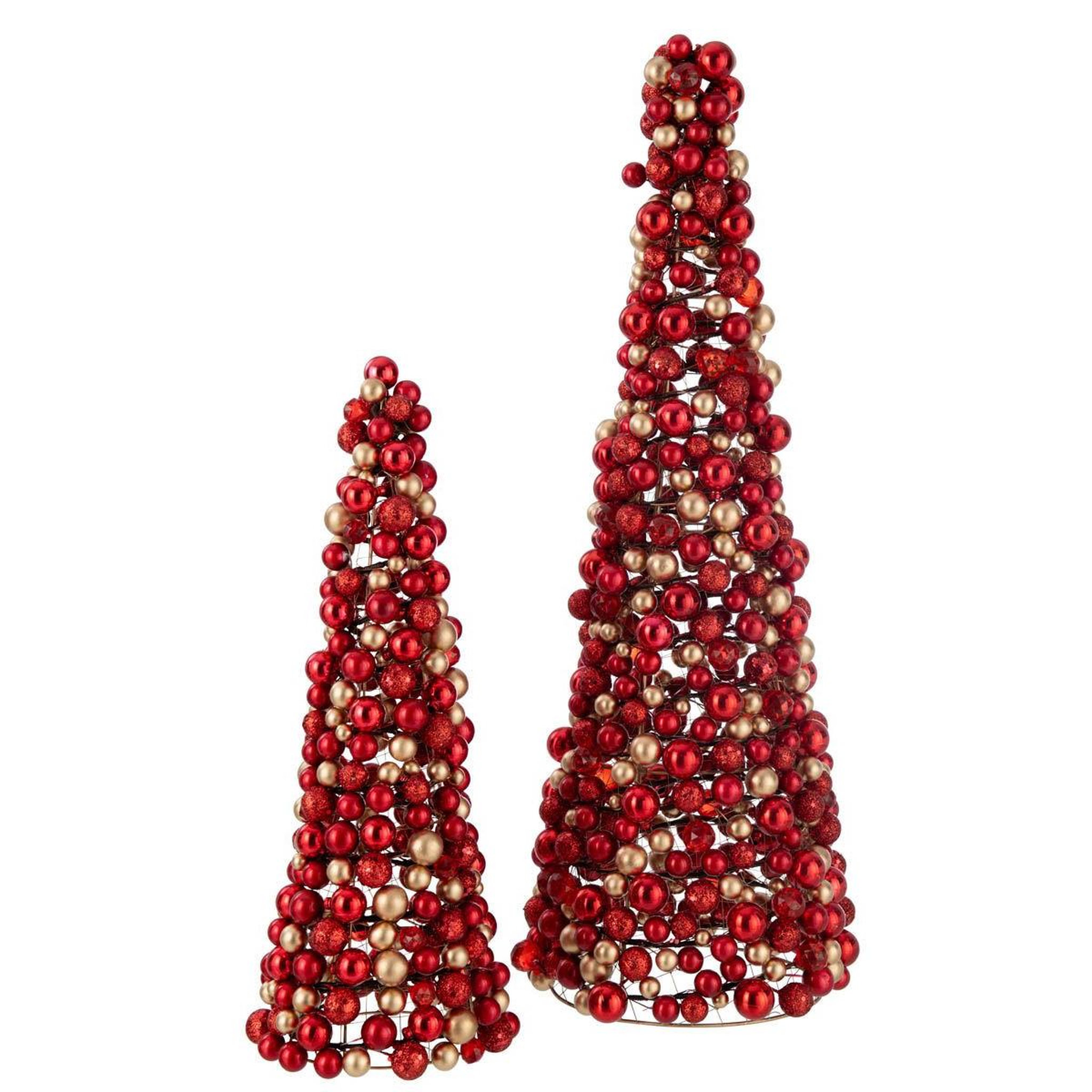 Voir la diapositive 2 : J-LINE Cône de noël avec boules  gavin  45cm rouge