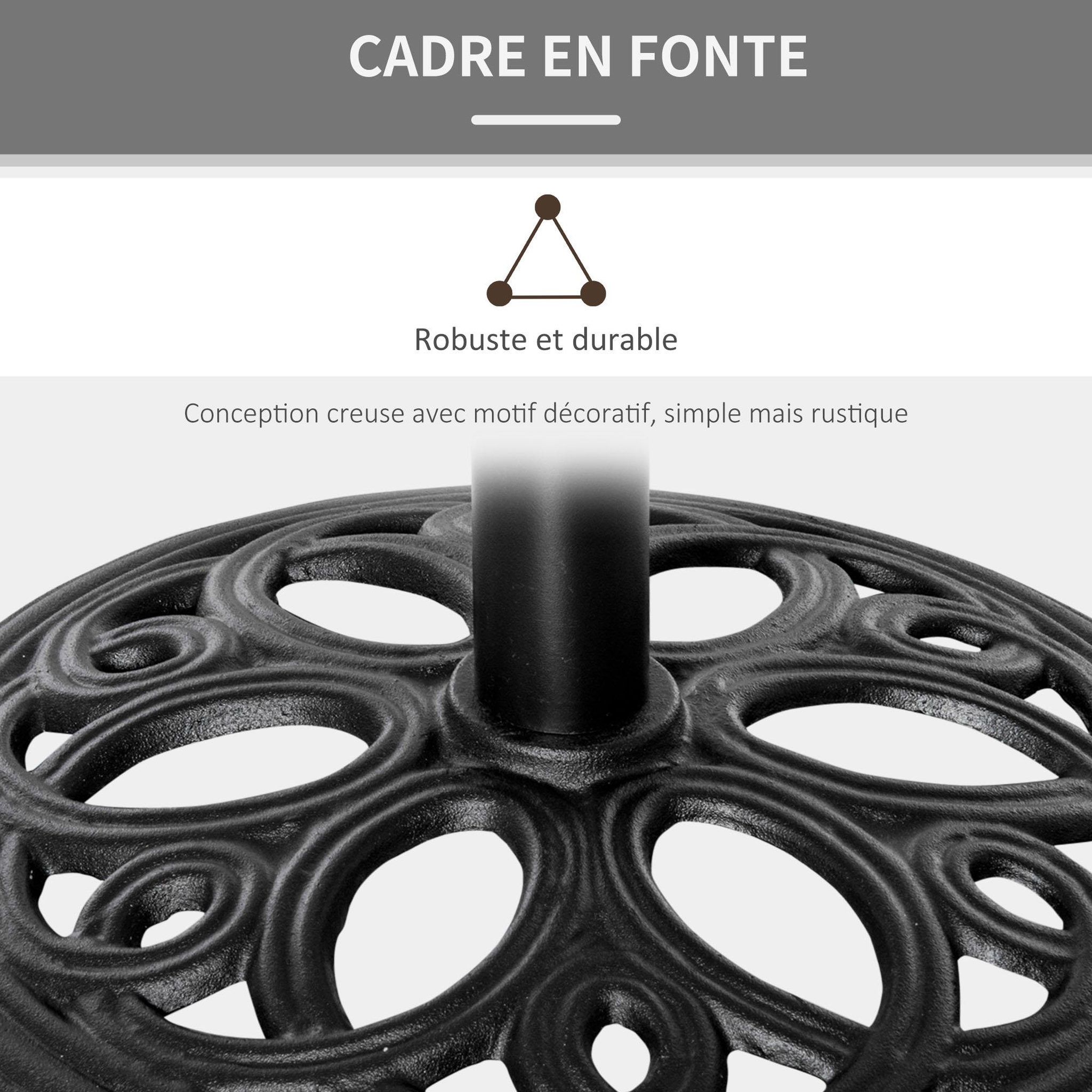 Voir la diapositive 6 : OUTSUNNY Pied de parasol design rosace aspect fer forgé poids net 11,5 Kg dia. 45 cm fonte noir