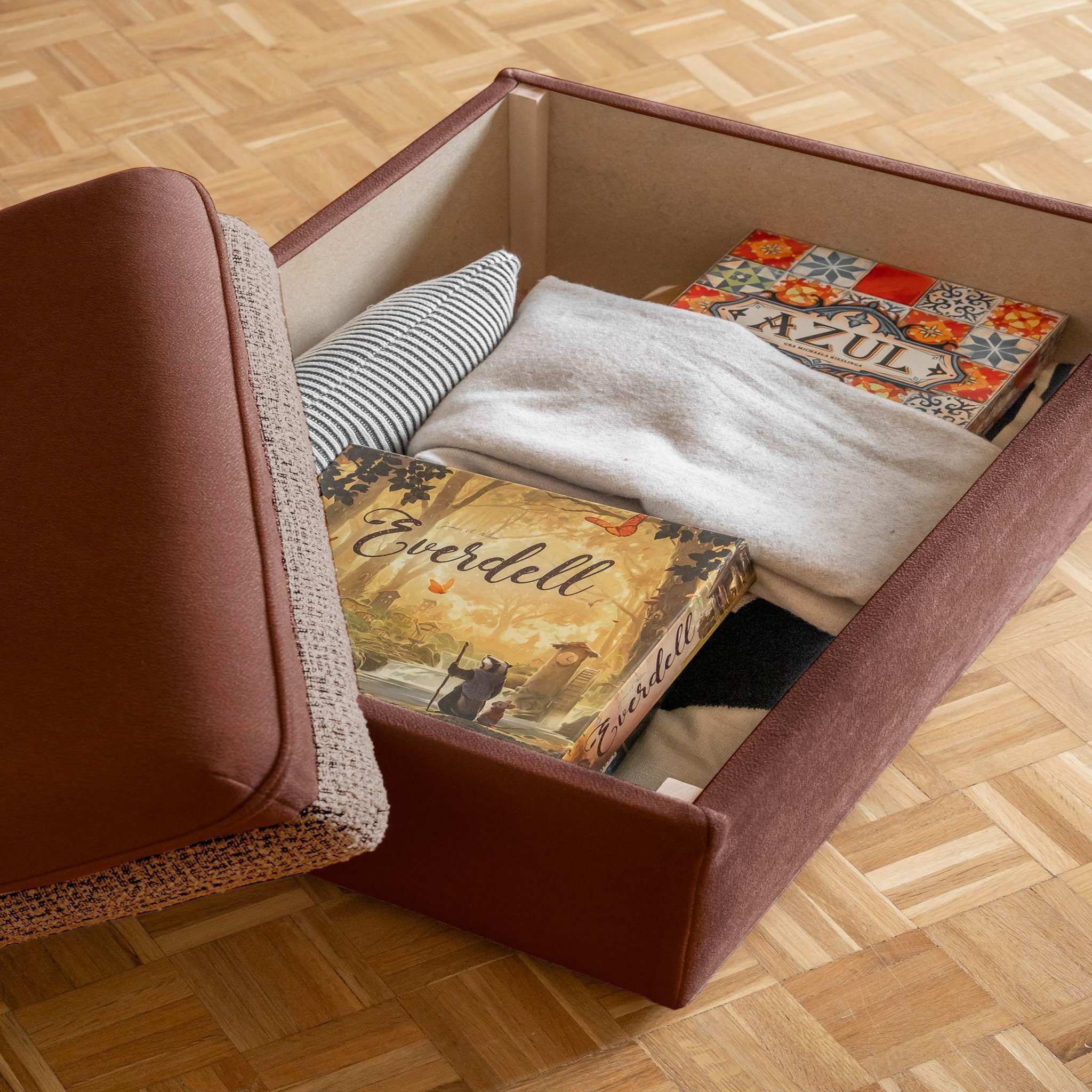 Voir la diapositive 2 : BEST MOBILIER Wilson - pouf avec rangement en tissu et tissu texturé