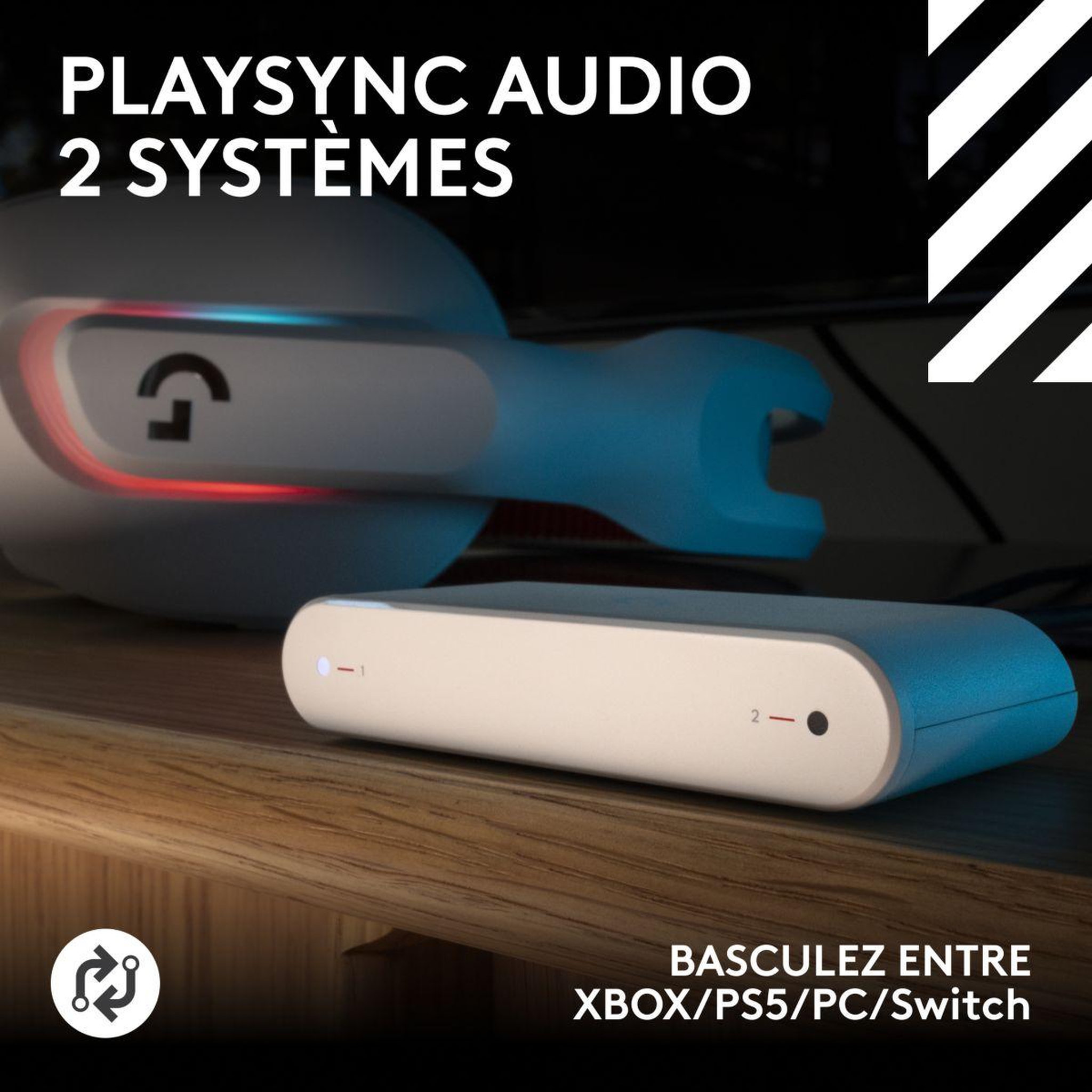 Voir la diapositive 2 : Logitech Casque gamer A20X Blanc + base
