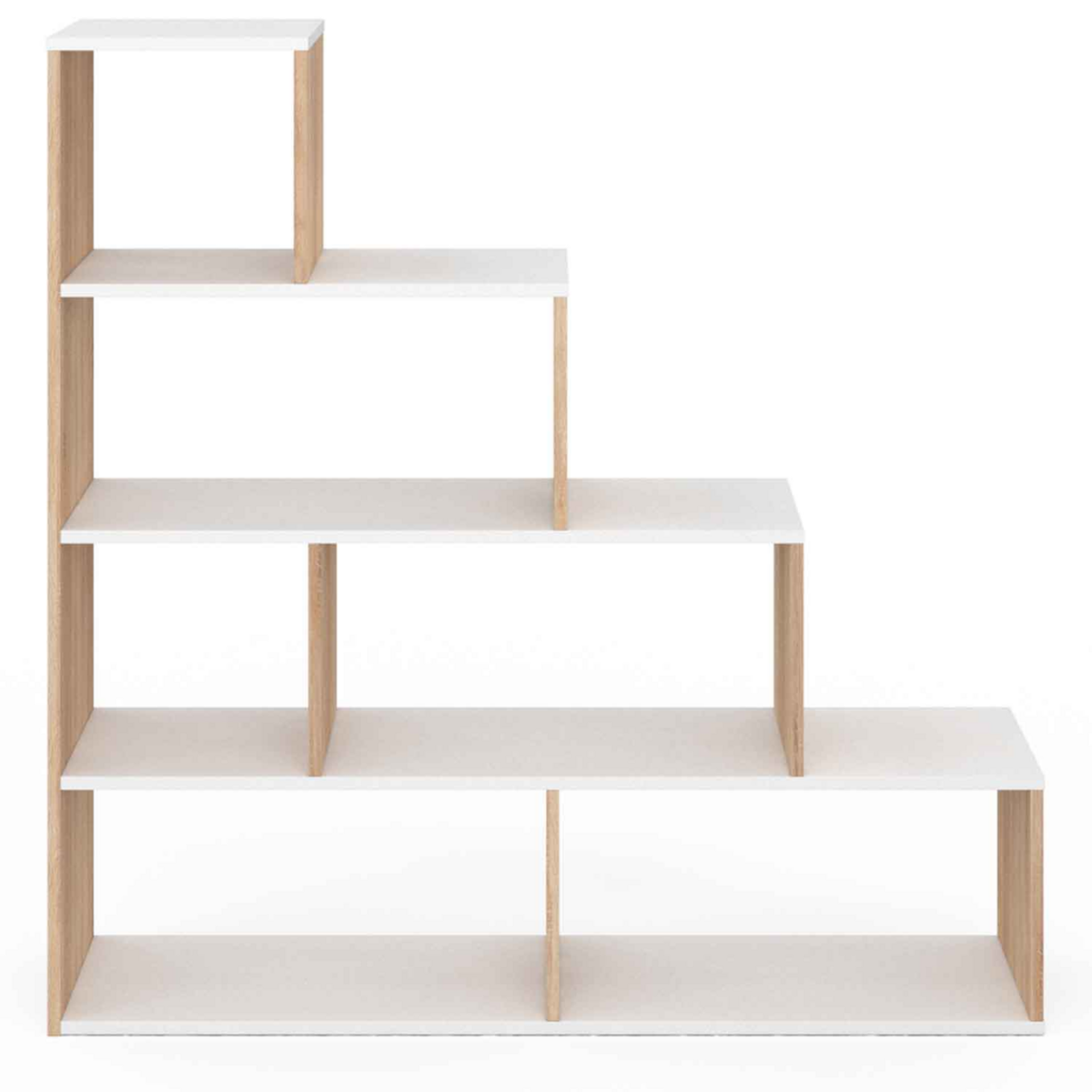 ID MARKET Bibliothèque escalier LINA bois façon hêtre et blanc