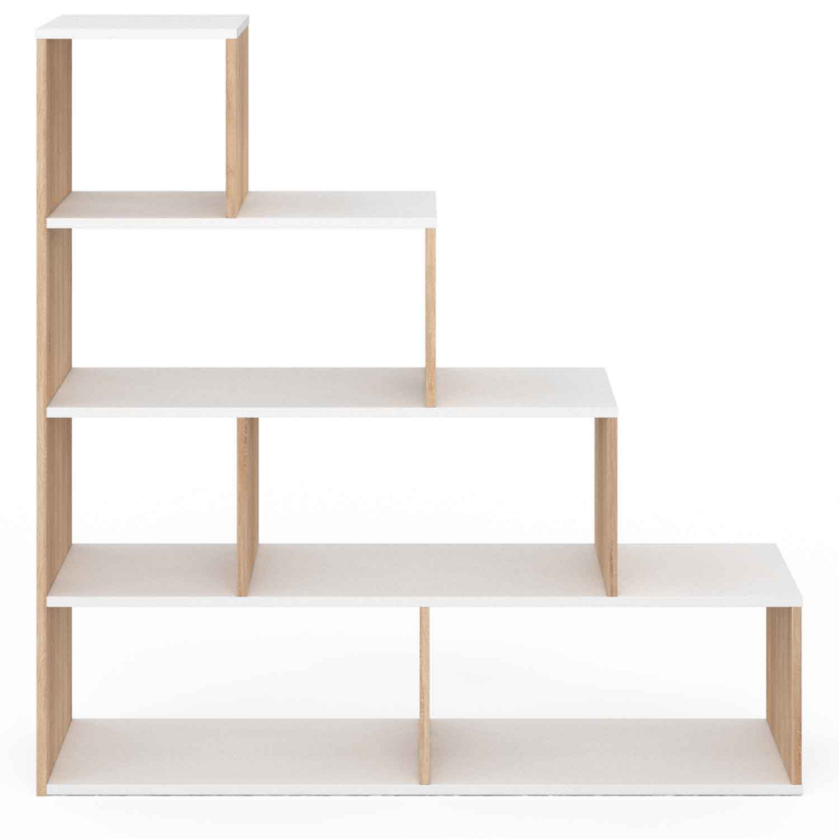 ID MARKET Bibliothèque escalier LINA bois façon hêtre et blanc