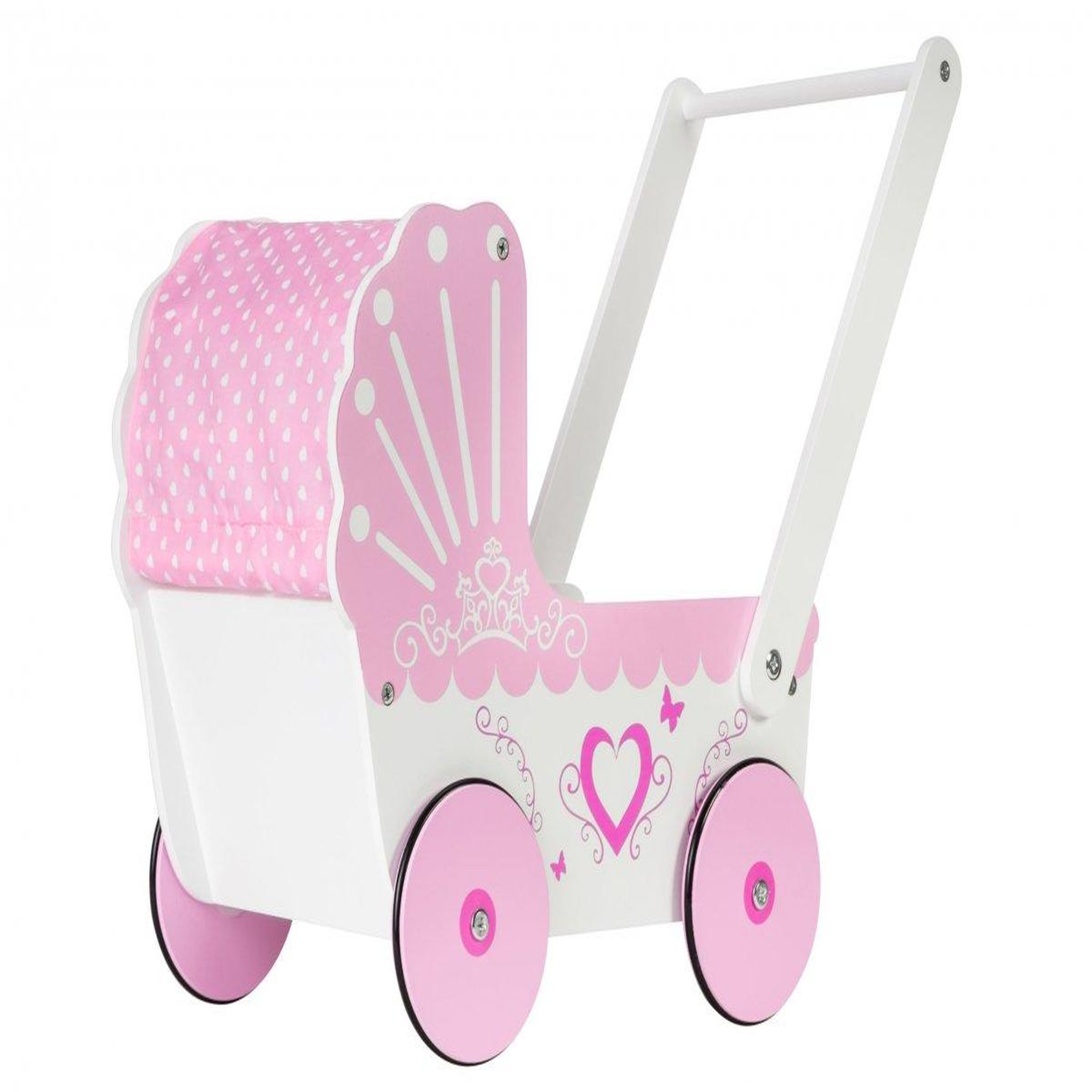 MAMABRUM Landau Poussette pour Poupée en Bois pour Enfants - Poussoir 47*26,5*40 cm - Chariot Rose