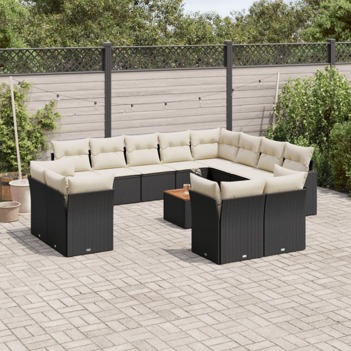 VIDAXL Salon de jardin avec coussins 13 pcs noir resine tressee