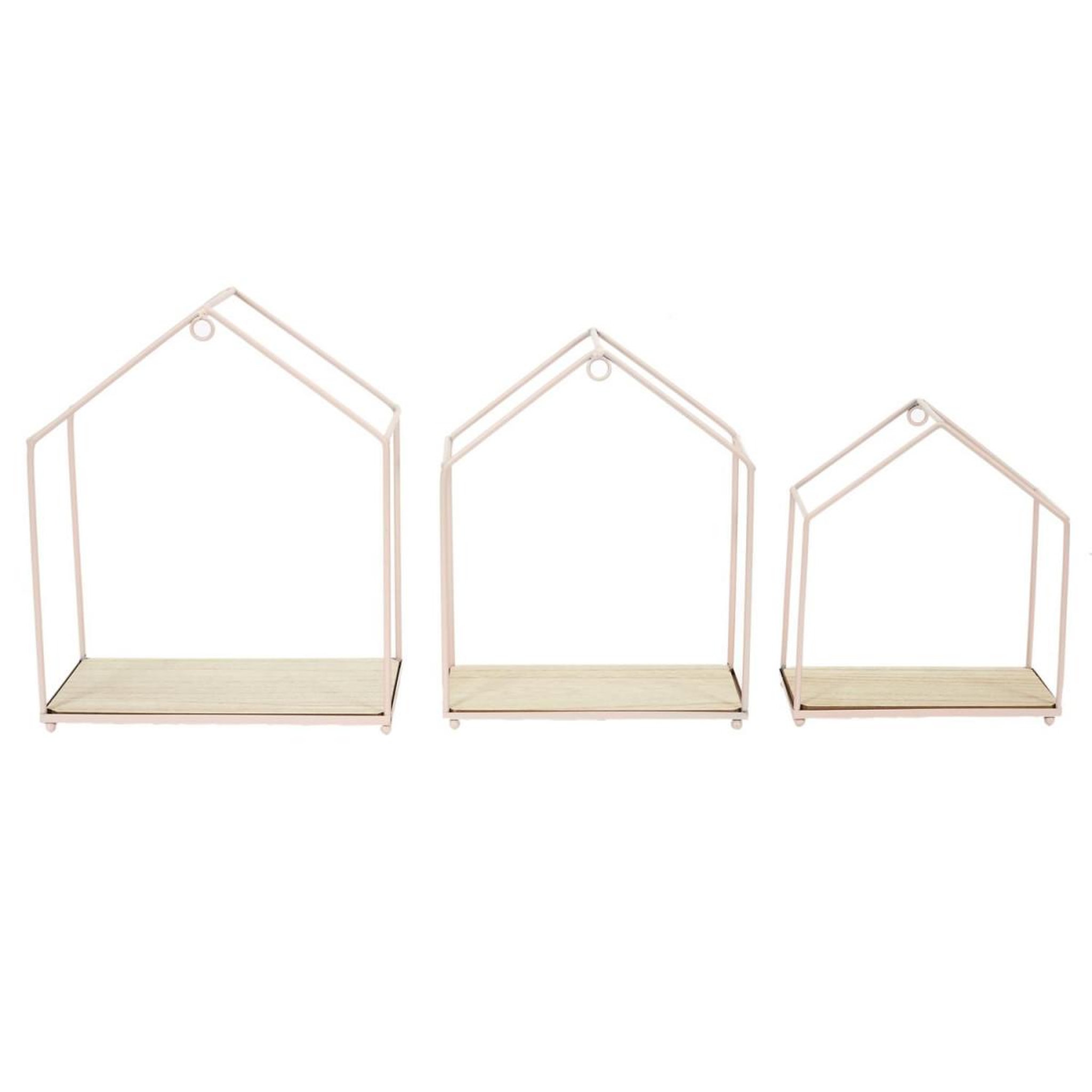 The Home Deco Factory Lot de 3 étagères murales  maison  28cm rose