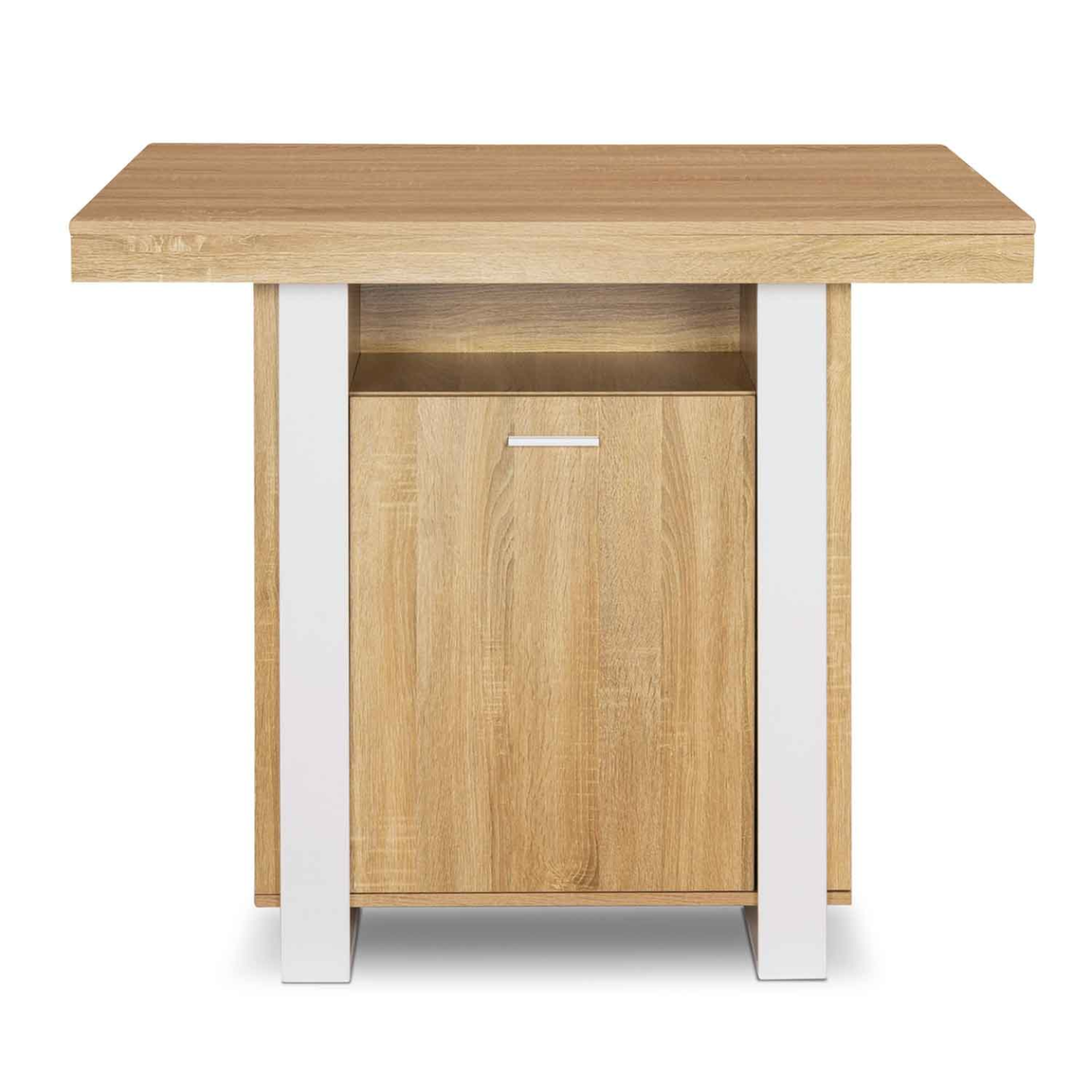 Voir la diapositive 3 : ID MARKET Ilot central phoenix 110 cm bois et blanc avec rangements