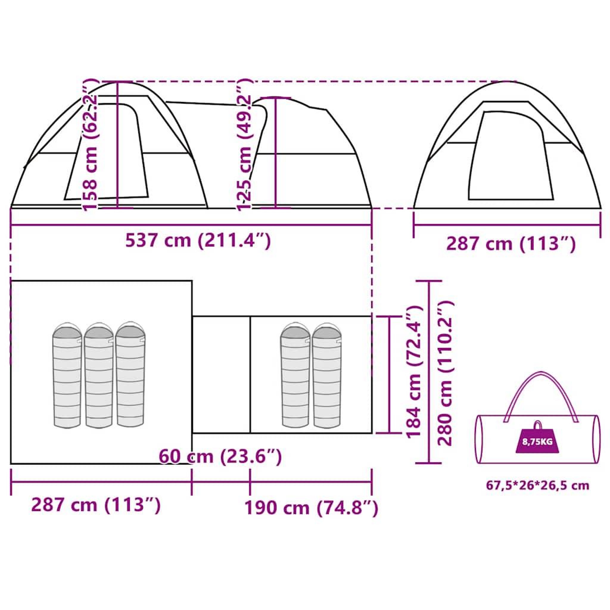Voir la diapositive 6 : VIDAXL Tente de camping 5 personnes gris et orange impermeable