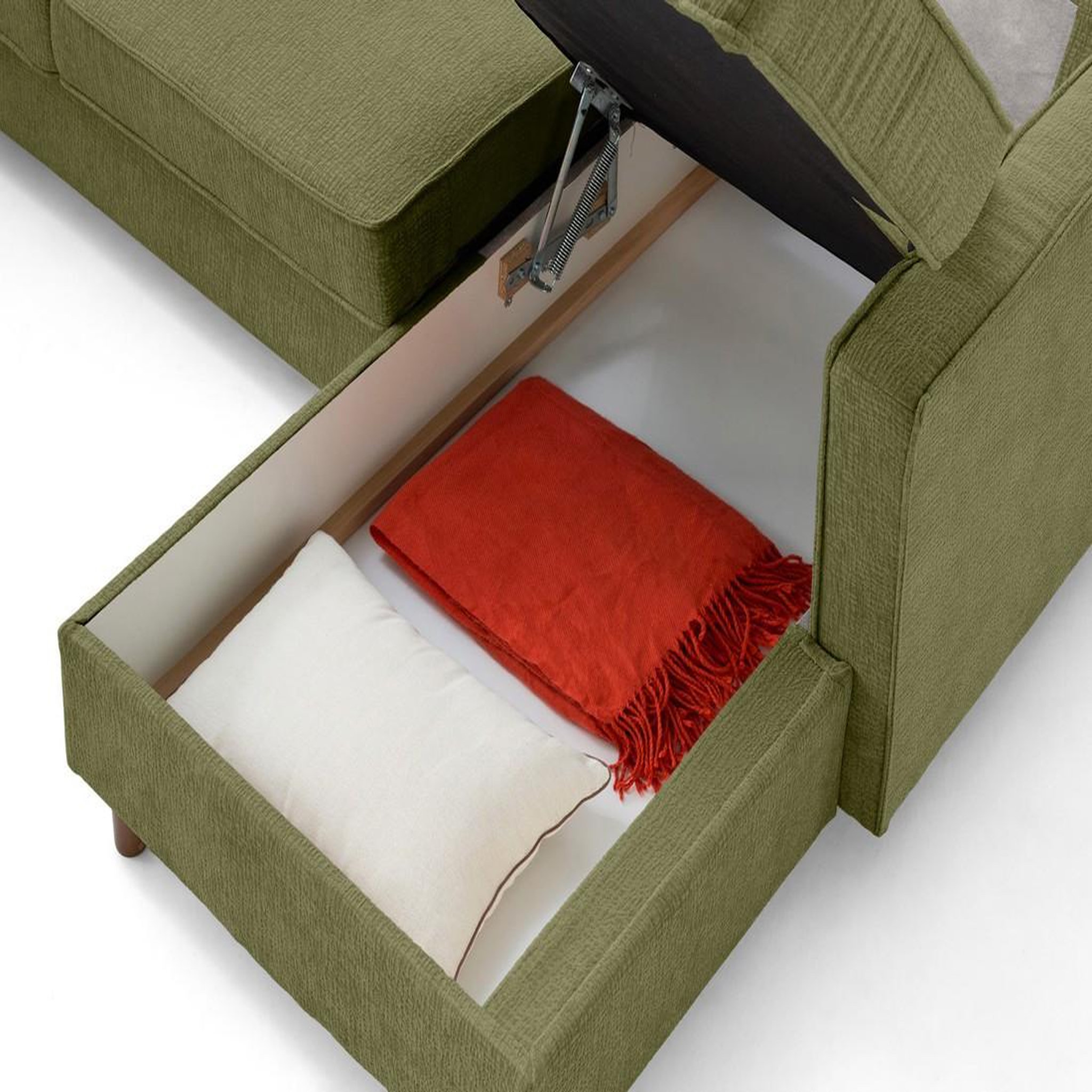 Voir la diapositive 3 : LISA DESIGN Jake - canapé panoramique d'angle gauche 7 places convertible avec coffre en tissu velours relief