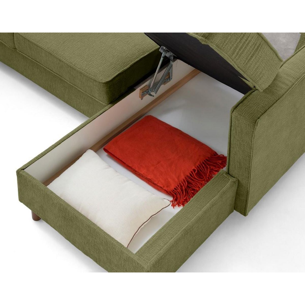 LISA DESIGN Jake - canapé panoramique d'angle gauche 7 places convertible avec coffre en tissu velours relief