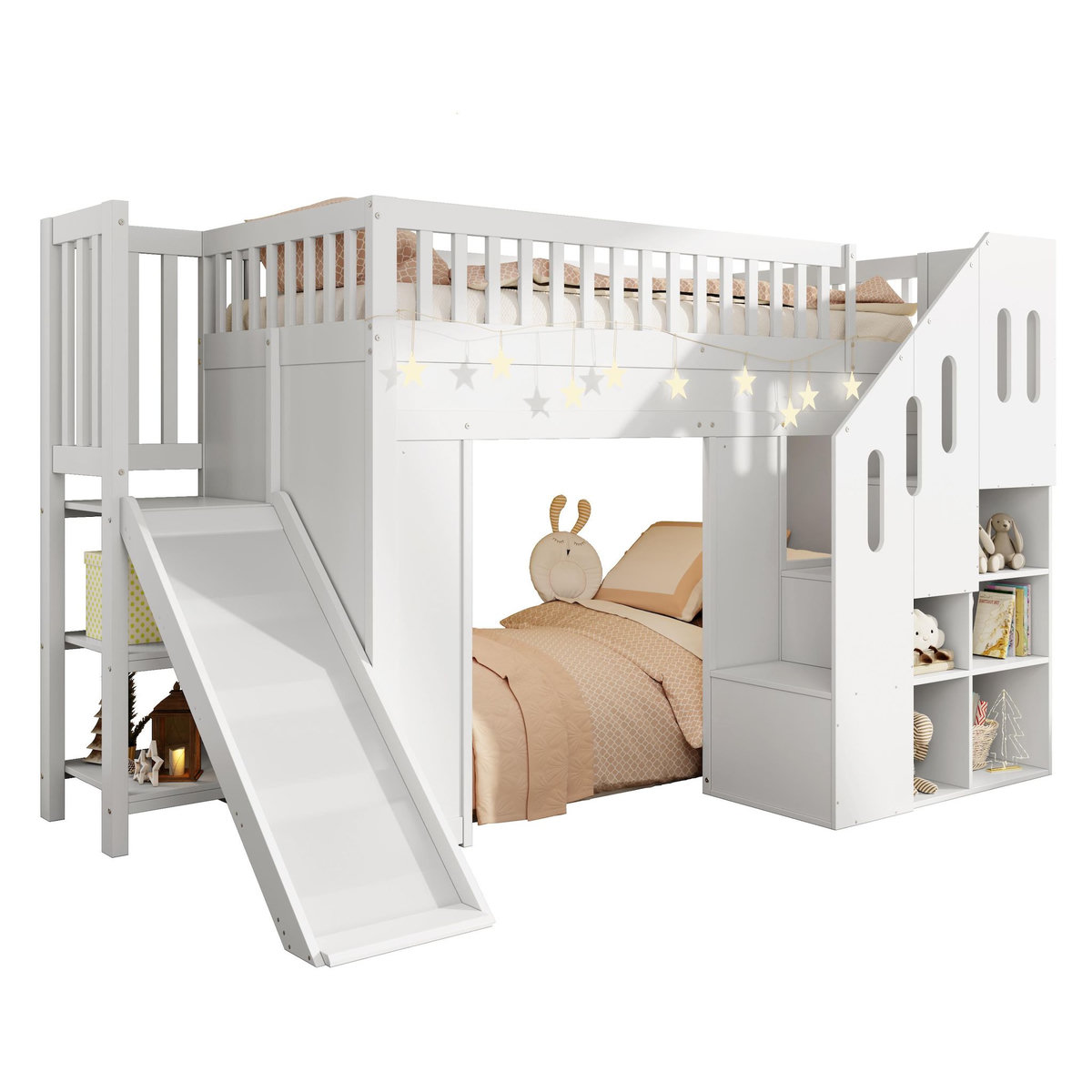 MERAX Lit combiné enfant 90x200 cm coloris blanc led pin