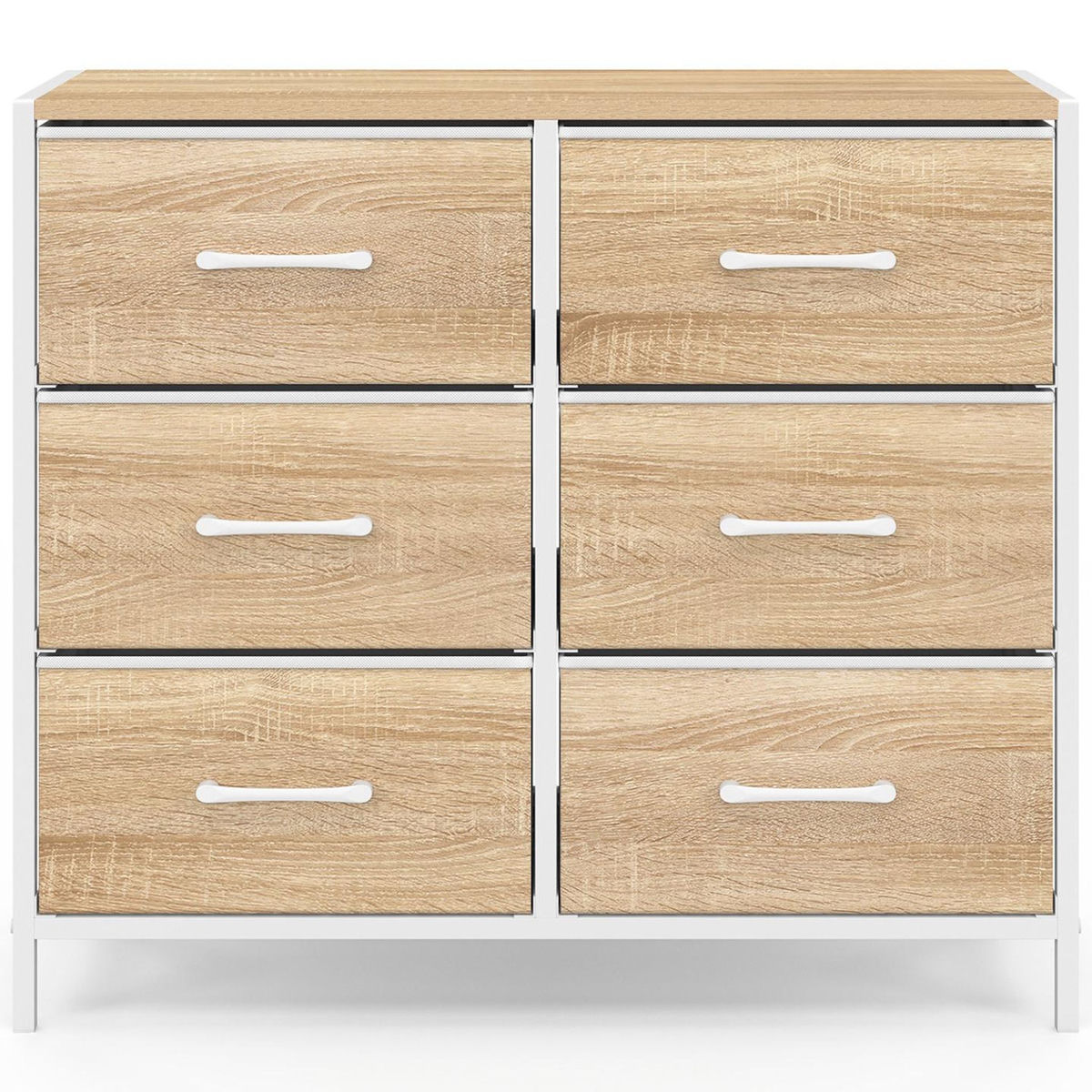 ID MARKET Commode 6 tiroirs en tissu UTAH 80 cm meuble de rangement design industriel bois et blanc