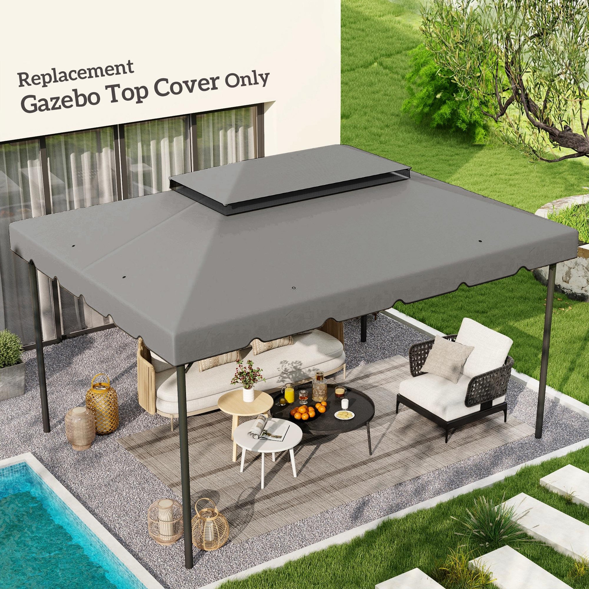 Voir la diapositive 2 : OUTSUNNY Toile de rechange pour pavillon tonnelle tente 3,90L x 2,90l m polyester haute densité 170 g/m² gris