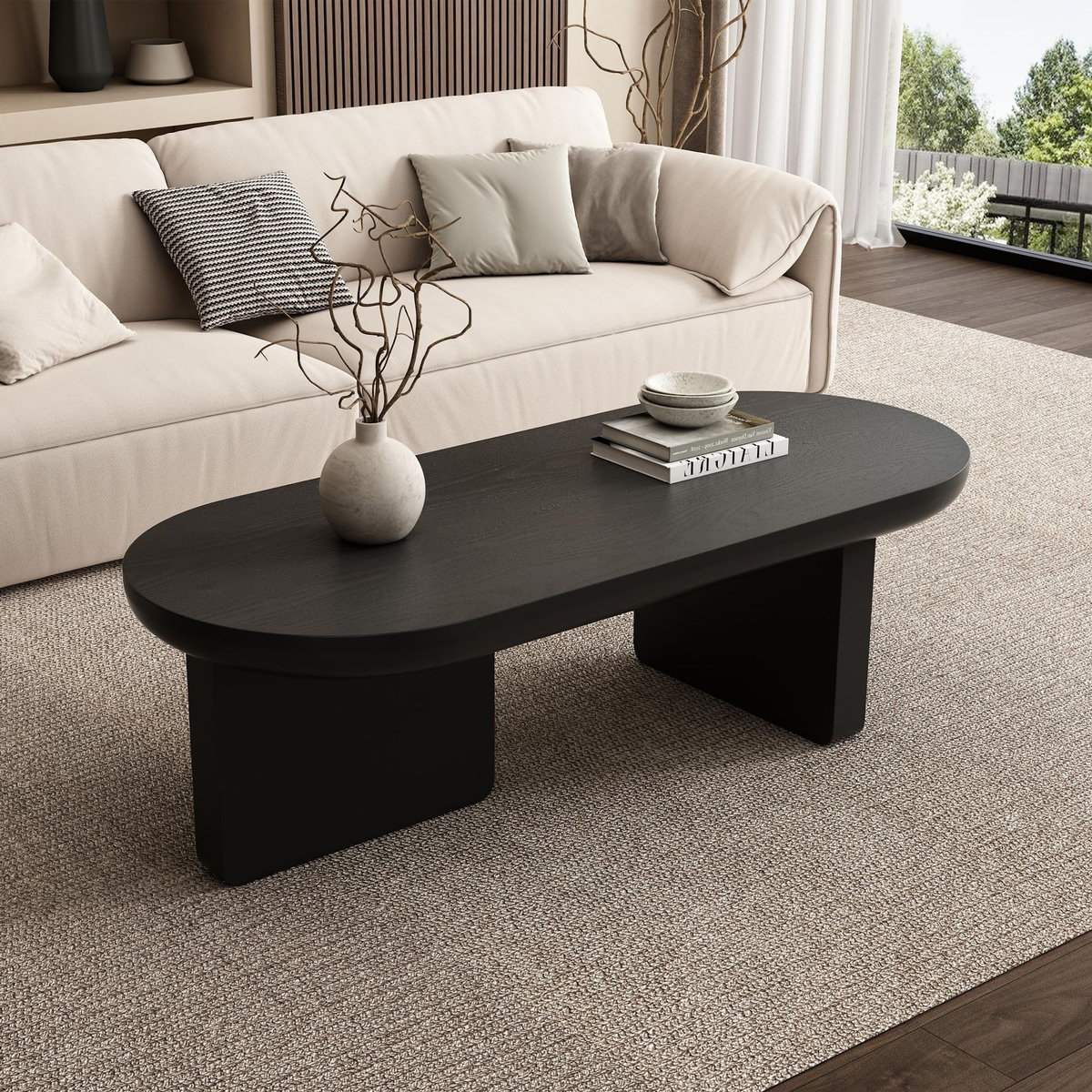 MERAX Table basse ovale noir - 49,8x119,7 cm mdf