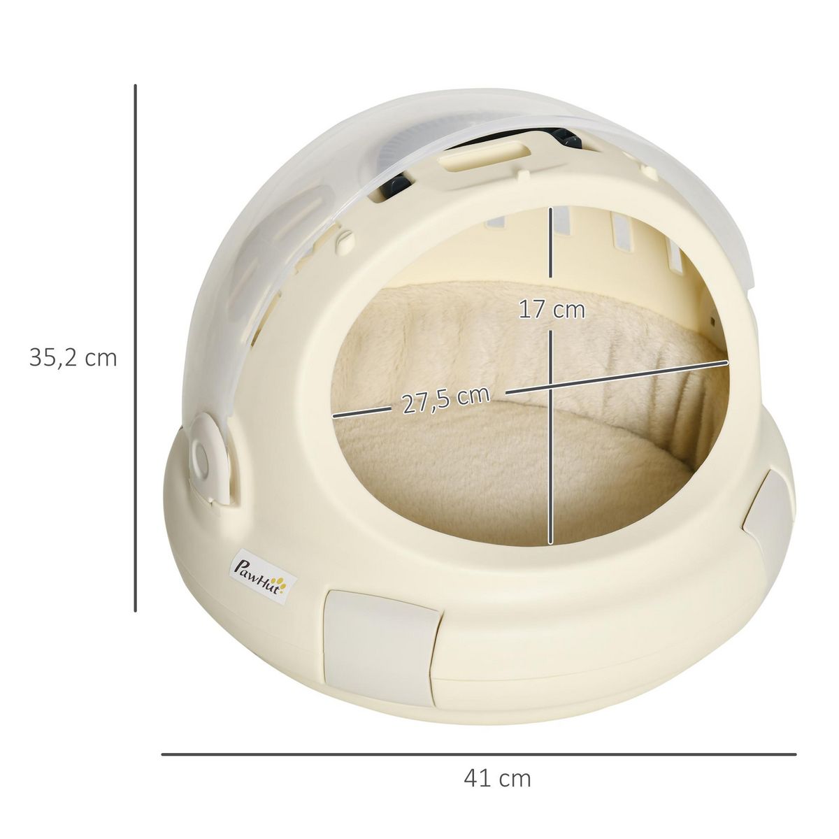 PAWHUT Maison chat - niche chat portable avec poignée - sac de transport chat verrouillable - coussin amovible inclus - dim. Ø 41 x 35,2H cm - PP beige