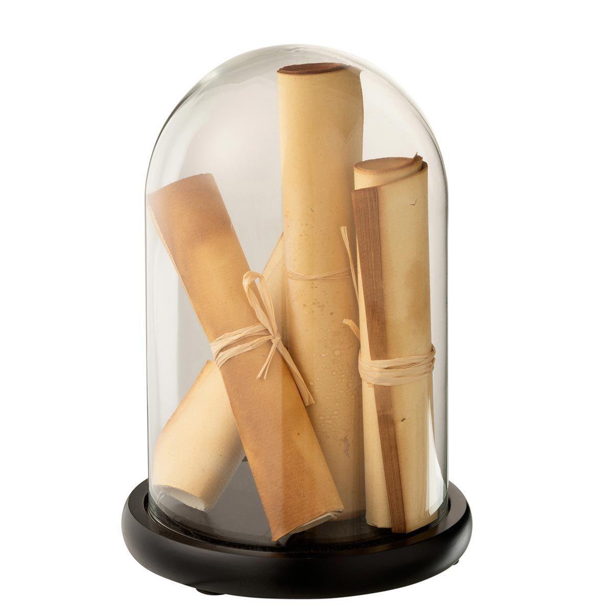 J-LINE Cloche Déco en Verre  Parchemins  25cm Beige