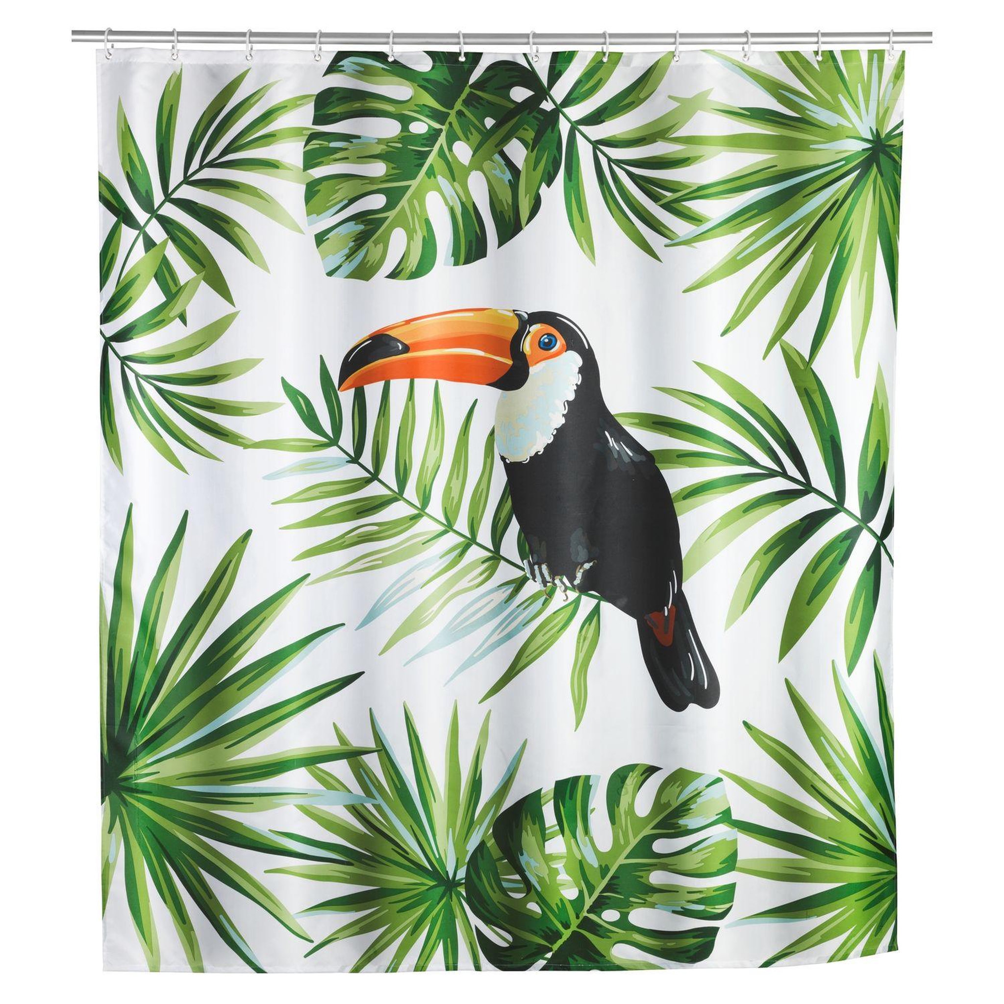 Wenko Rideau de douche tropical toucan - polyester - 180 x 200 cm - blanc