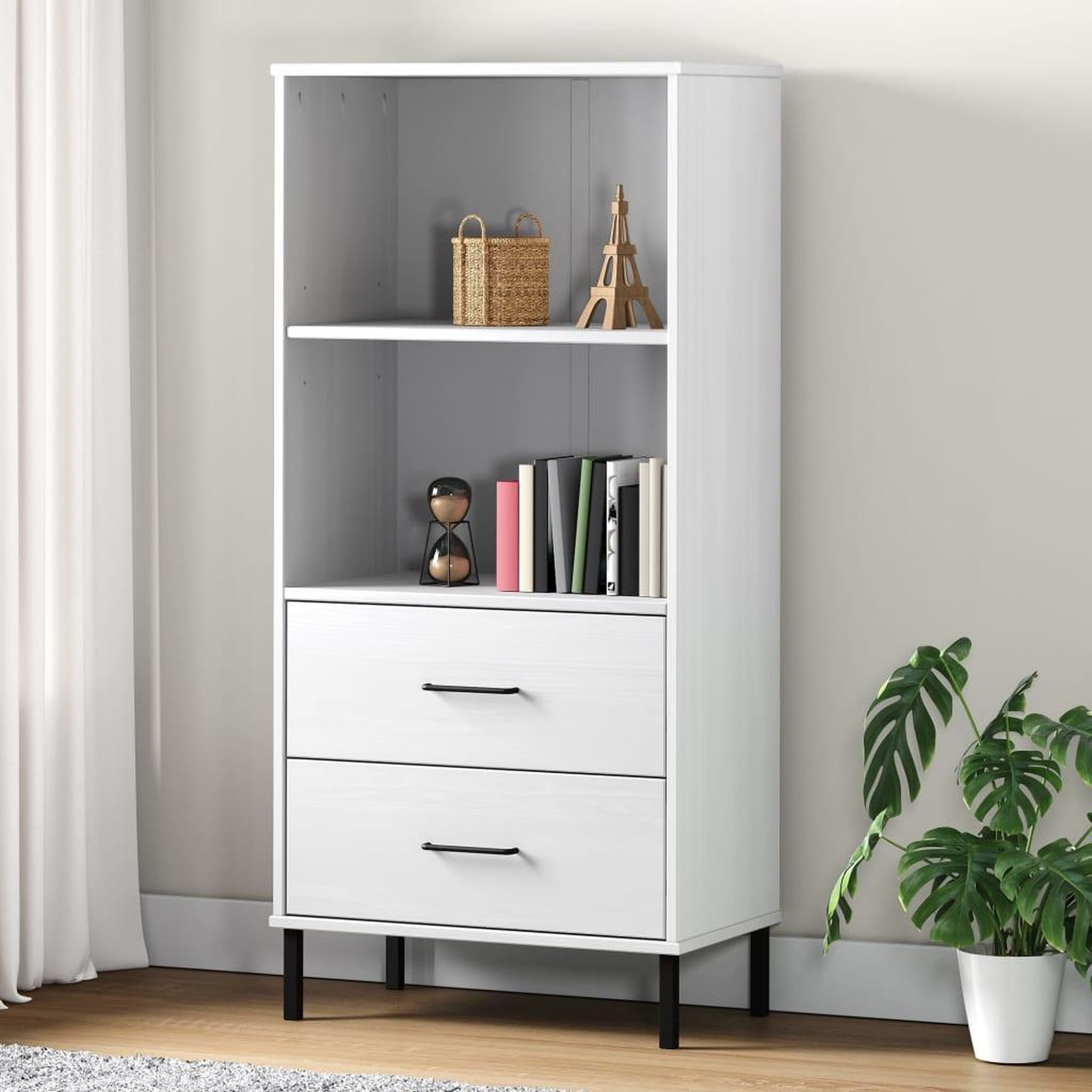 VIDAXL Bibliotheque a 2 tiroirs Blanc 60x35x128,5 cm Bois massif OSLO