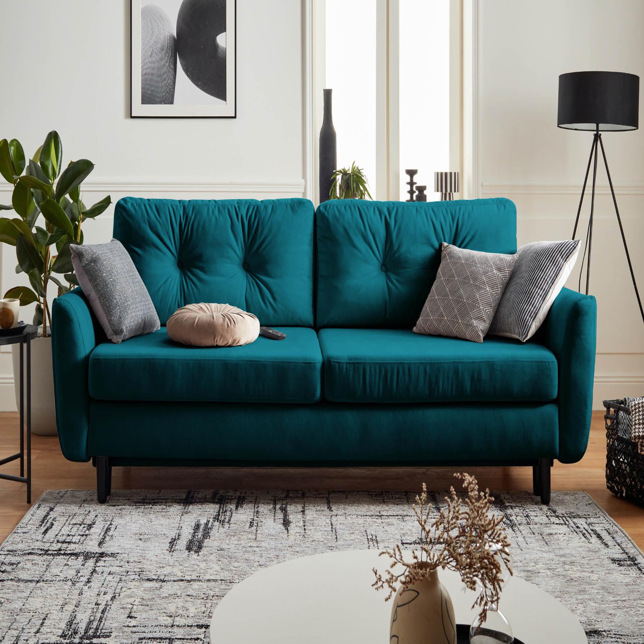 Voir la diapositive 2 : BEST MOBILIER Nils - canapé droit 3 places convertible - avec coffre de rangement - velours